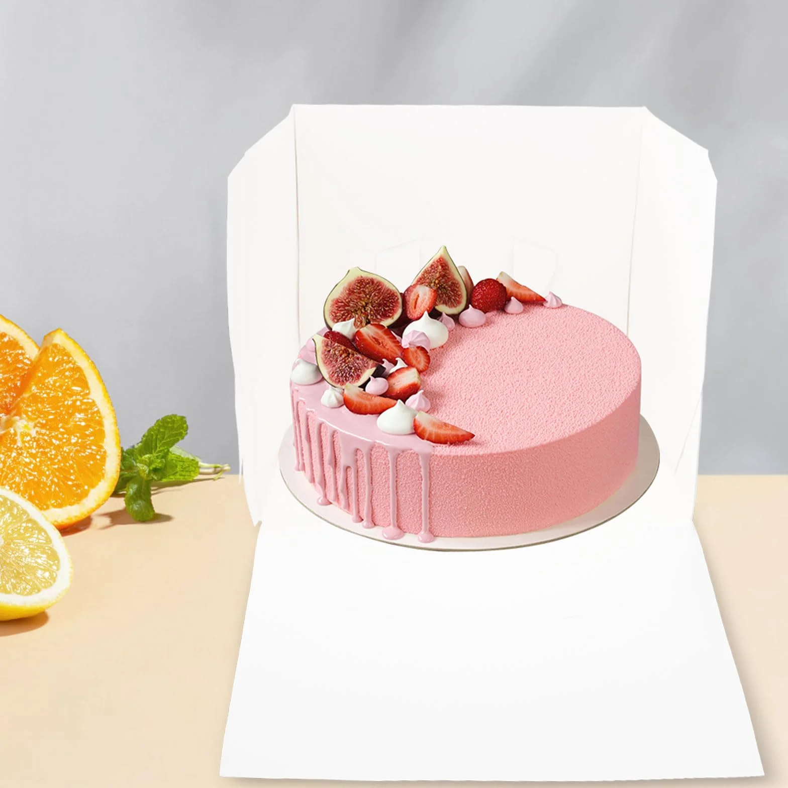 VOSSOT Zestaw pudełek na tort, 2 sztuki, pudełko transportowe z okienkiem i paterą na tort, wymiary 25 x 25 x 20 cm i 25 x 25 x 25 cm, w zestawie pudełko na ciasto z wstążką do szampana, idealne na