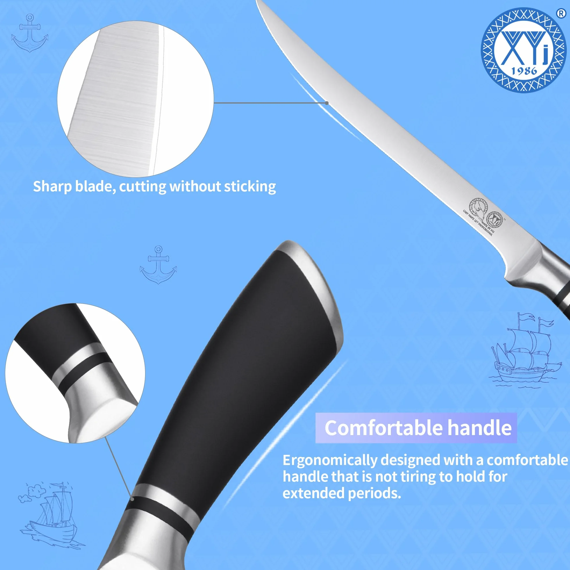 XYJ Professional Kitchen Knife,8 Inch Razor Sharp Stainless Steel Filleting Knife,Salmon Fish Meat Carving Steak Knife,Deboning Knife With Sheath Case