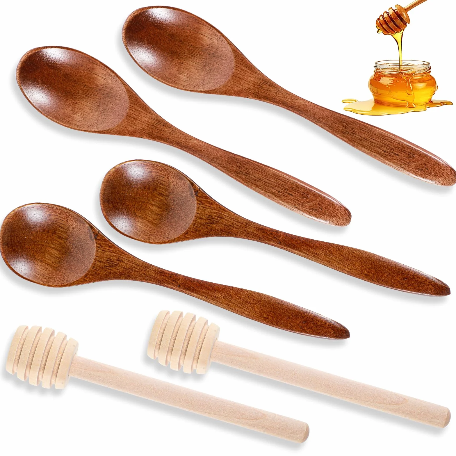 oruola 6 sztuk drewnianych łyżek do miodu, łyżki drewniane, łyżki drewniane, naturalnie małe drewniane łyżki, spirala miodowa, patyczki do dżemów, syropów, kawy, herbaty do mieszania i mieszania