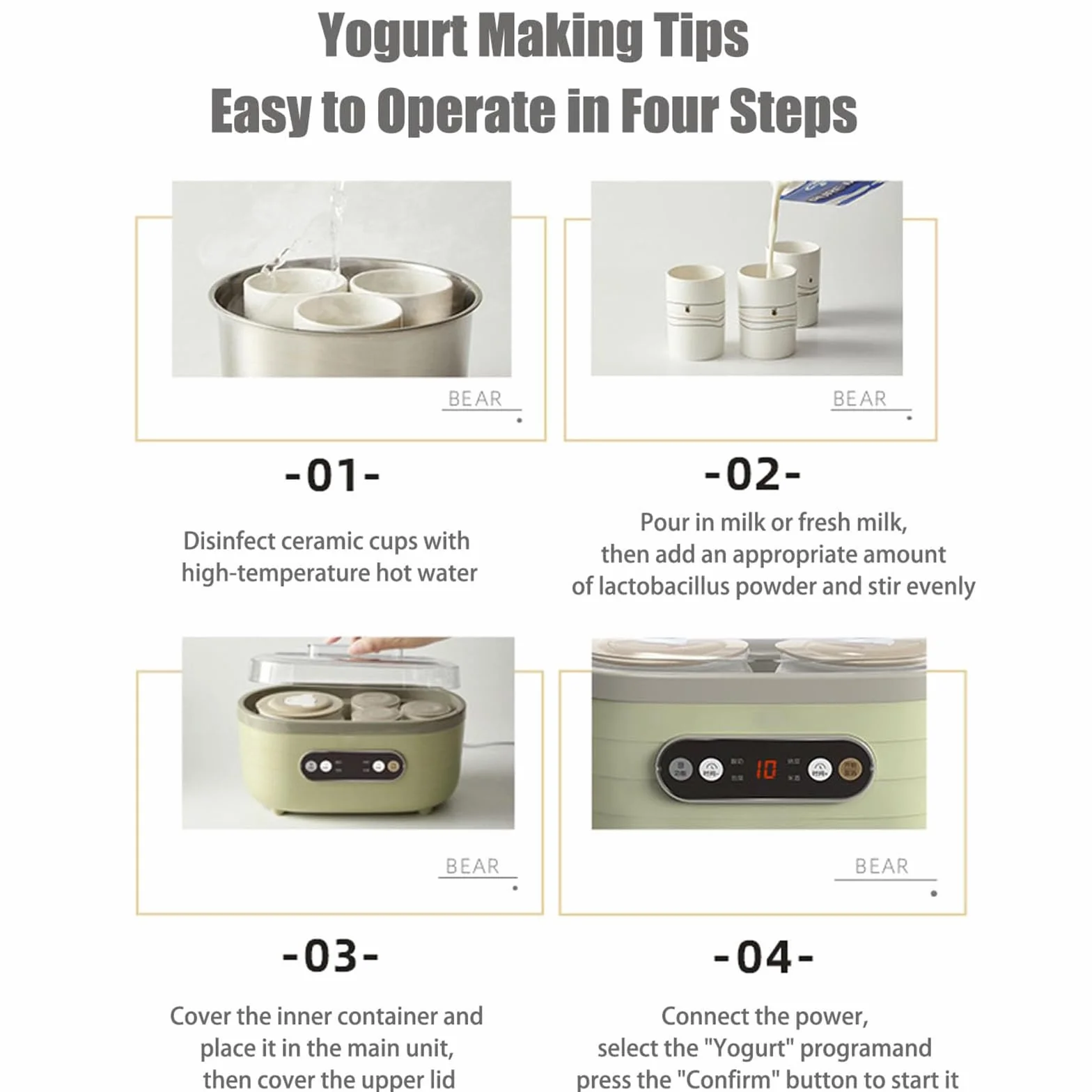 Automatic Yogurt Maker z Wyświetlaczem LED & Timerem, 1.75L Fermentator z 2 Dużymi & 6 Małymi Kubkami, Regulowany Czas & Stała Temperatura do Jogurtu & Jogurtu Greckiego
