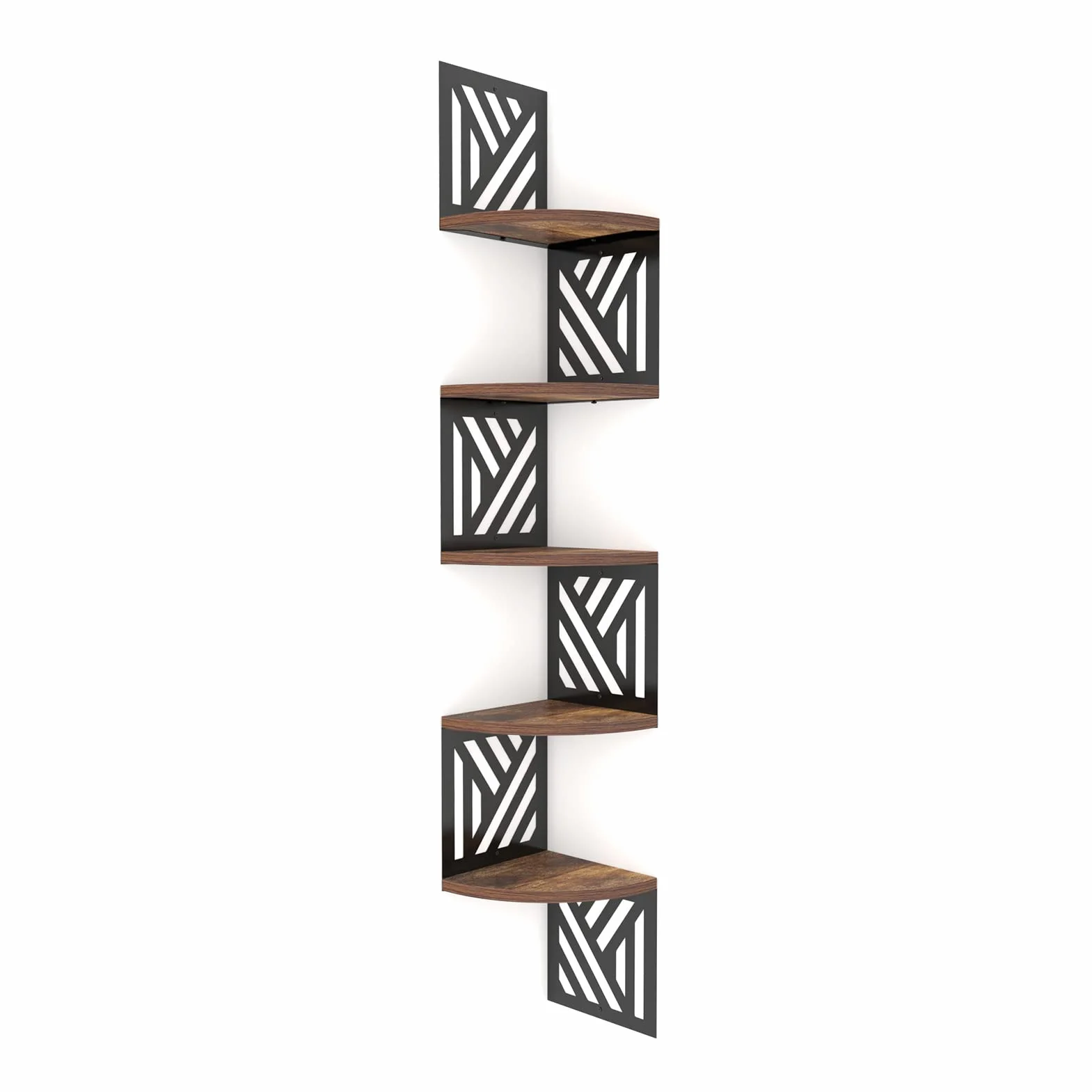 Pięciopoziomowa drewniana półka narożna, geometryczne kształty, półki narożne na ścianę, pływająca półka narożna i regał na książki, do salonu, sypialni, łazienki (19,5 x 19,5 x 1,5 cm)