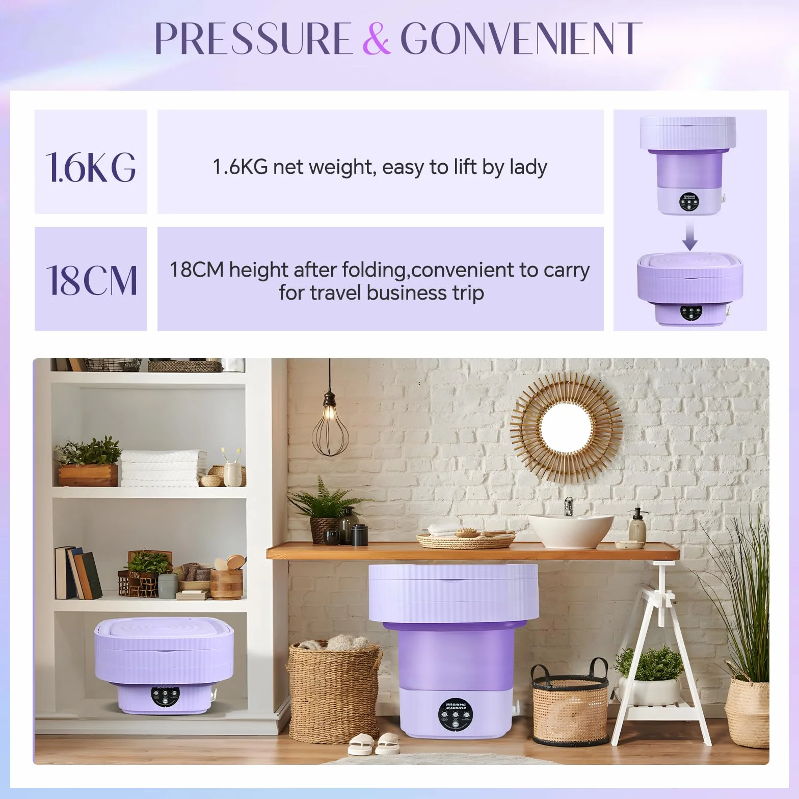 Mini pralka, składana, 10 l, przenośna, składana, podróżna, przenośna, do użytku domowego, z suszarką wirową, do bielizny