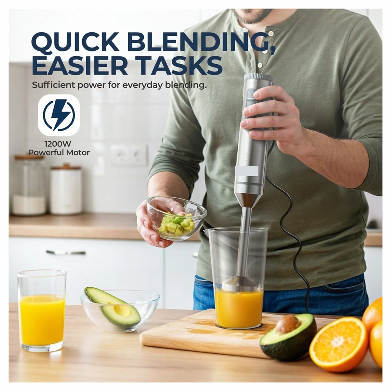 Blender Ręczny 4 W 1, 1000, Mocny, Ze Stali Nierdzewnej, Mikser Do Żywności, Pojemnik Mieszania 700 Ml, Procesor 500, Trzepaczka Wydajny Wysiłku Przetwarzanie Składników(R-PHB8001)