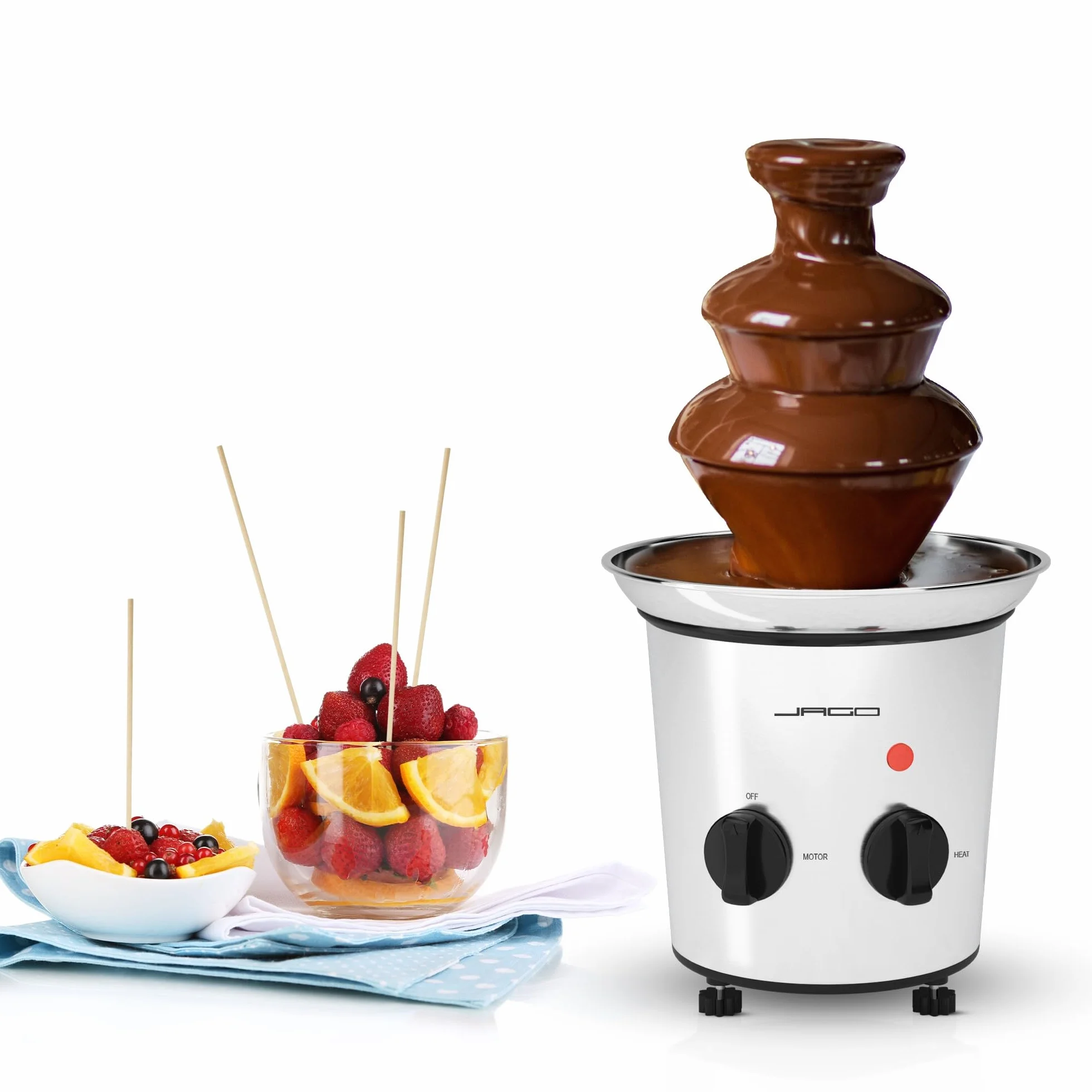 Jago® Fontanna czekoladowa 275 W – 3 poziomy, 1 kg, stal nierdzewna, zmywarka, srebrna – fondue, czekoladowe fondue