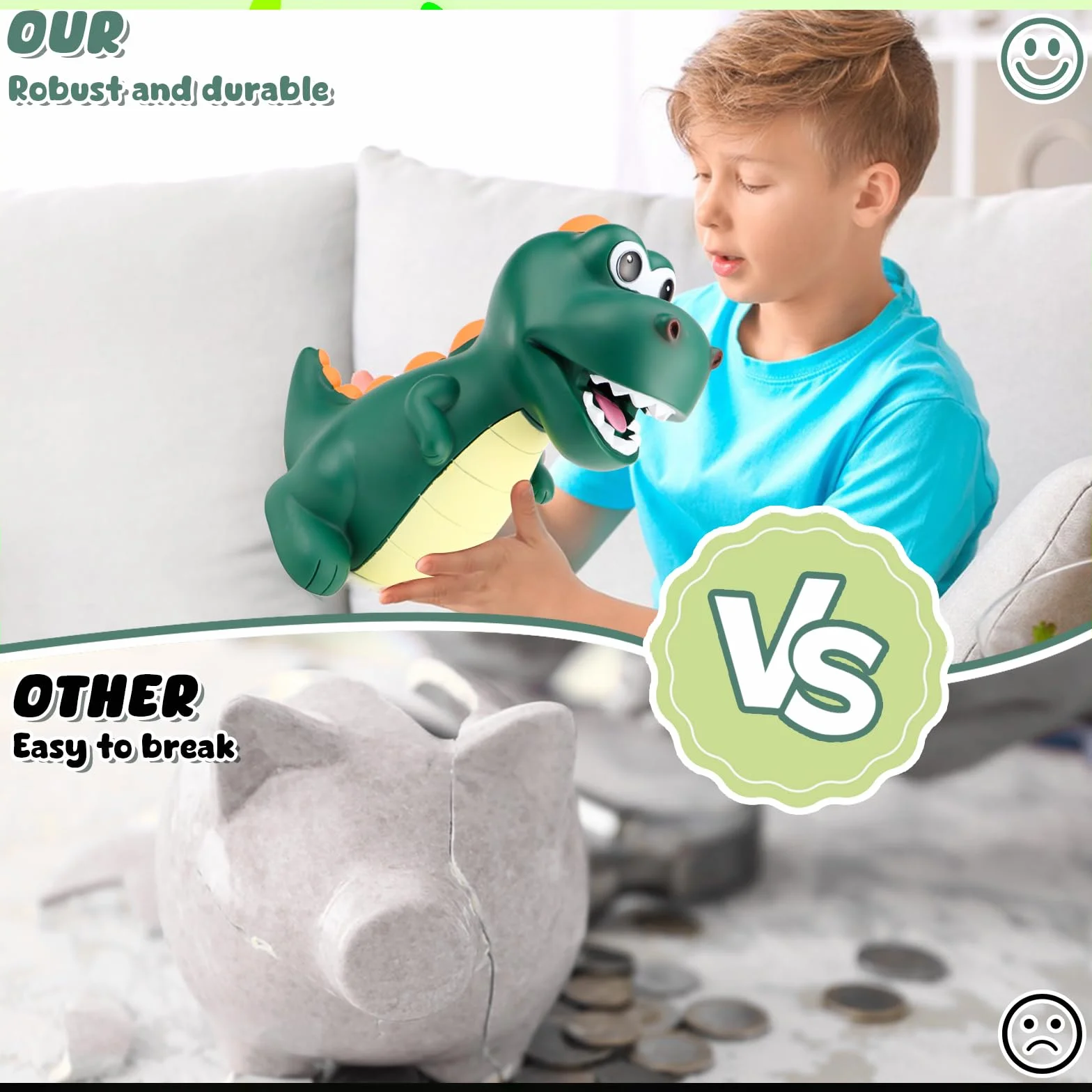 CHRI Dinozaurowa skarbonka dla dzieci Dino świnka oszczędnościowa dla chłopców i dziewczynek Dinozaur skarbonka z bezpiecznego materiału PVC do dekoracji, zabawki, prezent
