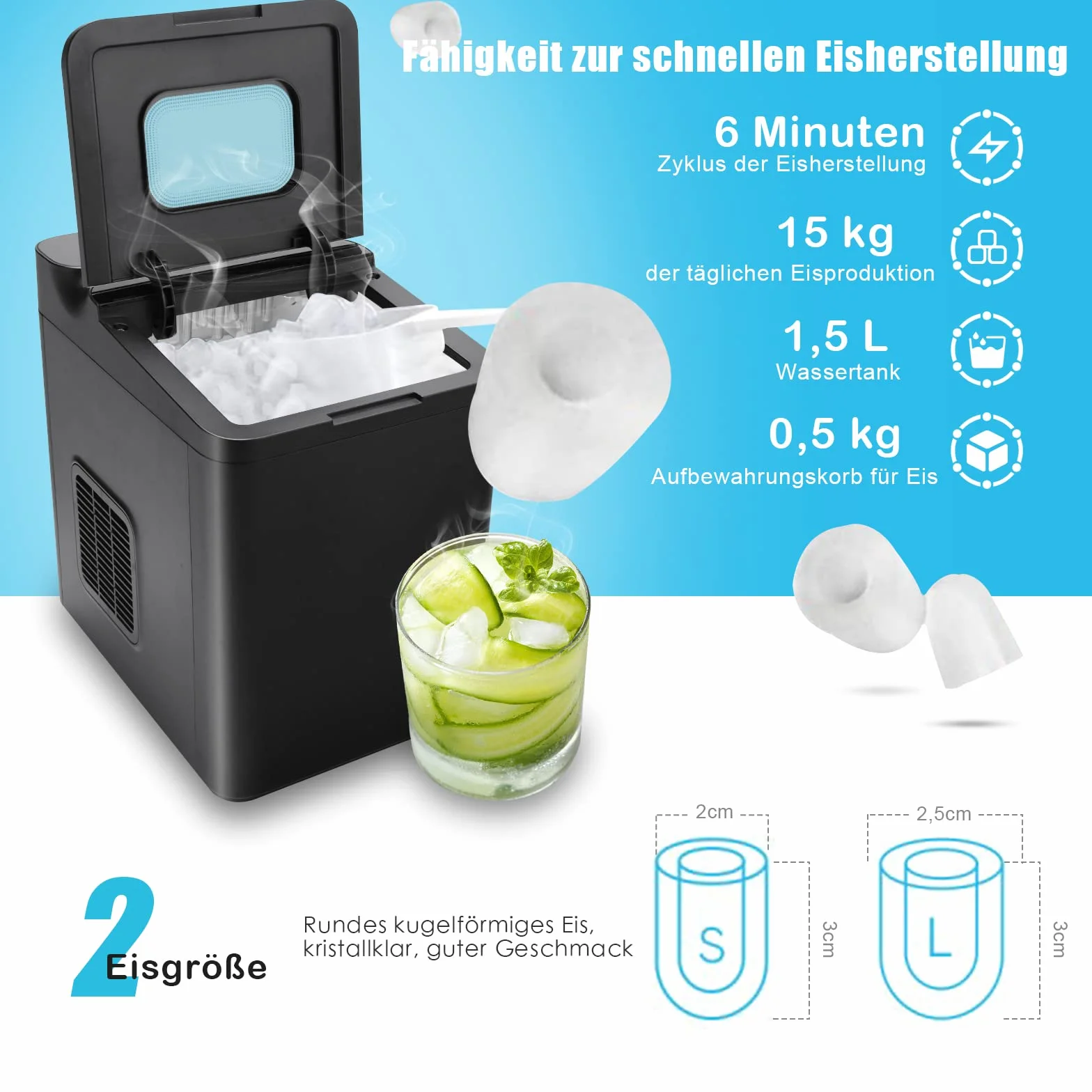 COSTWAY Maszyna do kostek lodu ze stali nierdzewnej, 12 kg, 24 h, przygotowanie w ciągu 6 minut, zbiornik na wodę o pojemności 1,5 l, wyświetlacz LED, funkcja samoczyszczenia, 2 rozmiary kostek lodu