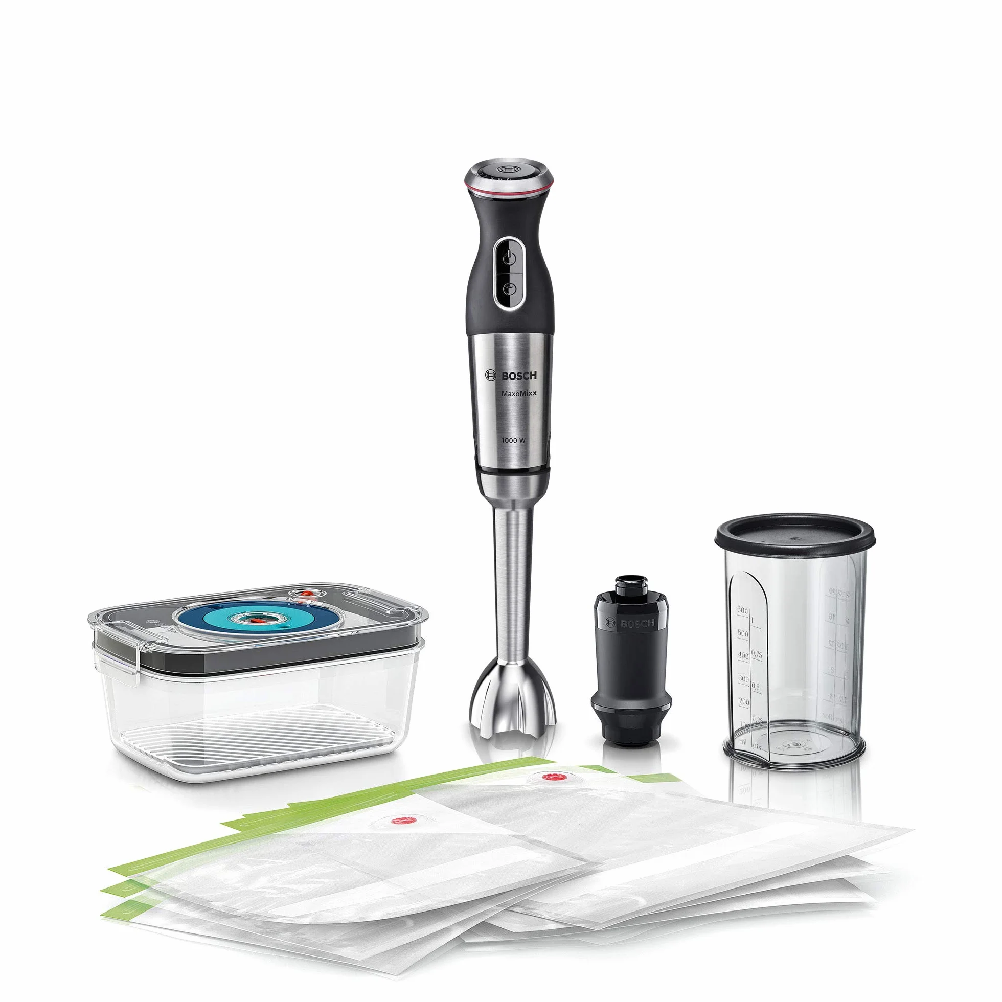 Bosch Hausgeräte MS8CM61V1 MaxoMixx Blender Ręczny, Stal Nierdzewna, 1000 W, 1000 L, Czarny/Stalowy
