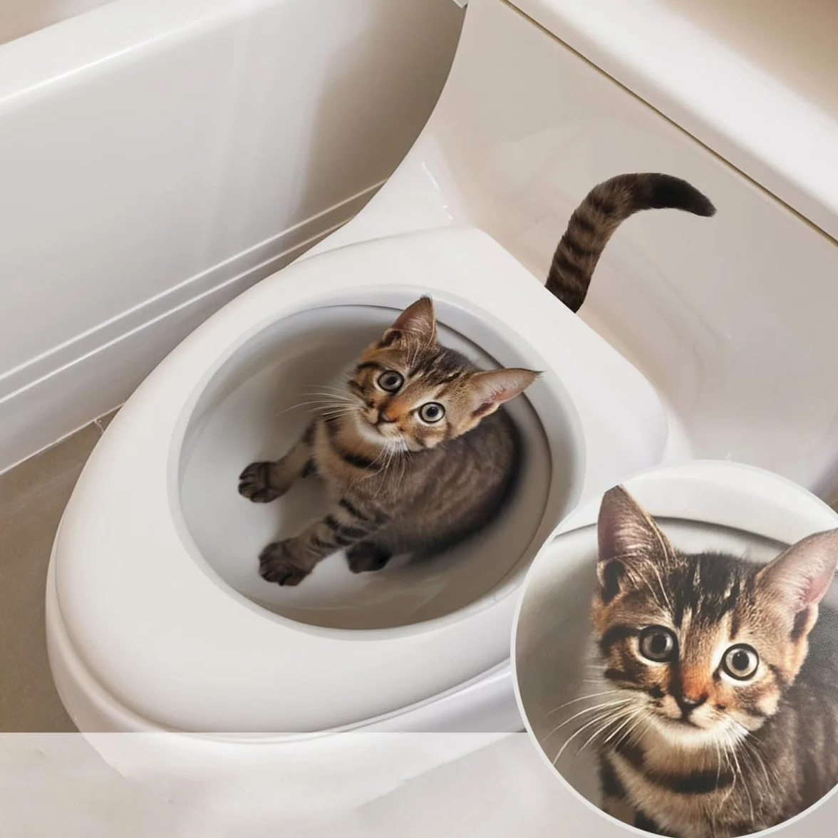 Wandsticker4u - Naklejka na deskę sedesową kot 3D śmieszna I śmieszny kot naklejka WC dekoracja łazienki wodoodporna I dekoracja WC dla gości naklejka tatuaż ścienny