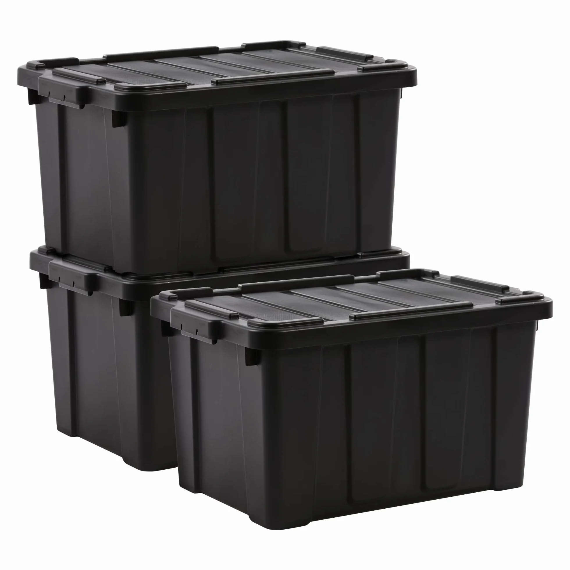 Iris Ohyama, Plastikowe pudełko do przechowywania z pokrywą i zatrzaskiem, 50 L, Zestaw 4, Bez BPA, Szopa, Garaż, DDSKT 450, Czarny