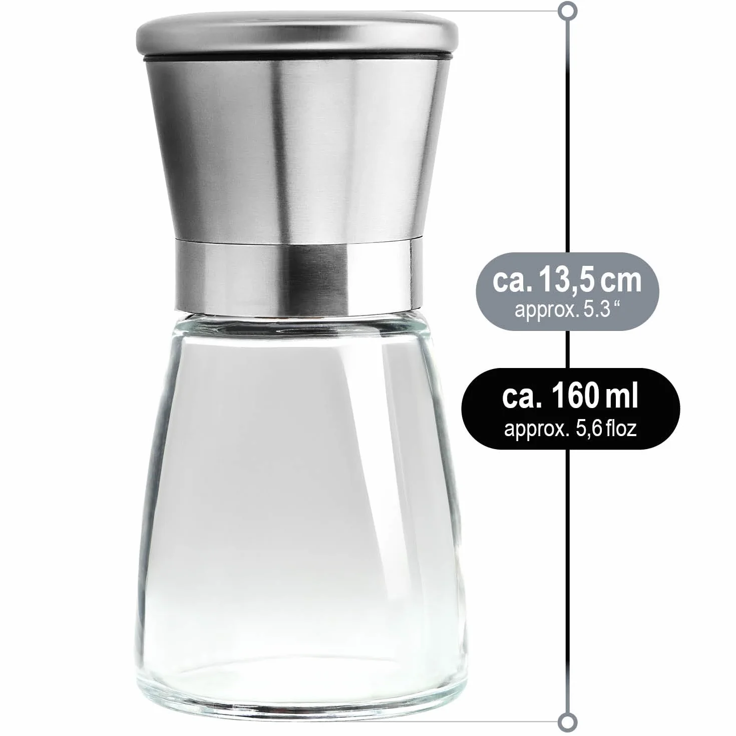 COM-FOUR® 2-czesciowy zestaw mlynków do soli i pieprzu ze szkla i stali nierdzewnej z ceramicznym mlynkiem - eleganckie akcesoria kuchenne - nowoczesny mlynek do przypraw (02 sztuki - z pokrywka)