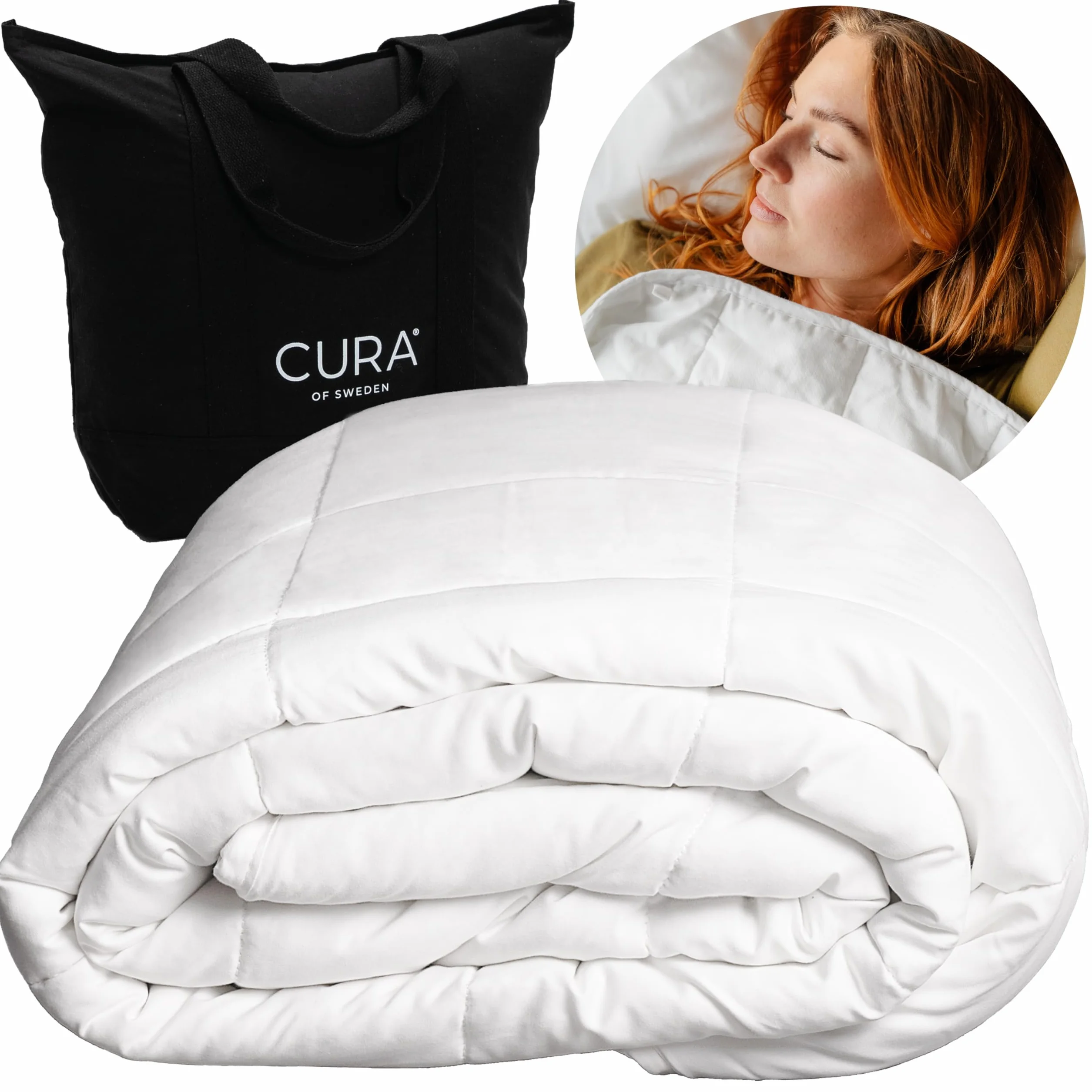 CURA Pearl Classic 150x210 13kg Premium Bawełniany koc obciążeniowy - kołdra obciążeniowa – łagodzi objawy bezsenności, stresu i niepokoju, biały/biała