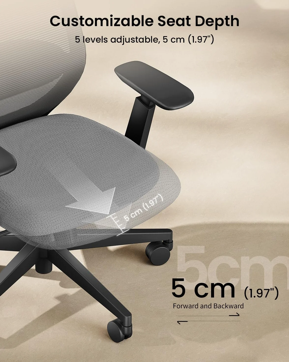 ProtoArc EC200 ergonomiczne krzesło biurowe, z regulacją wysokości i głębokości, podparcie okolic lędźwiowych, głębokość siedziska, regulacja wysokości, zagłówek 3D, krzesło komputerowe do biura