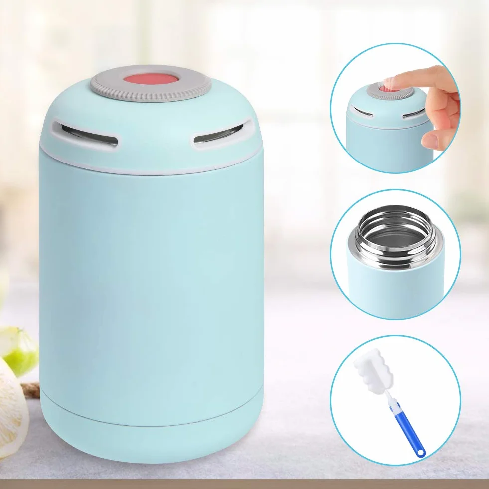 flintronic Butelka na żywność, 500 ml, izolowany próżniowo słoik na żywność ze szczotką do czyszczenia, torbą chroniącą łyżkę i butelkę, szczelny pojemnik na żywność ze stali nierdzewnej, bez BPA, na