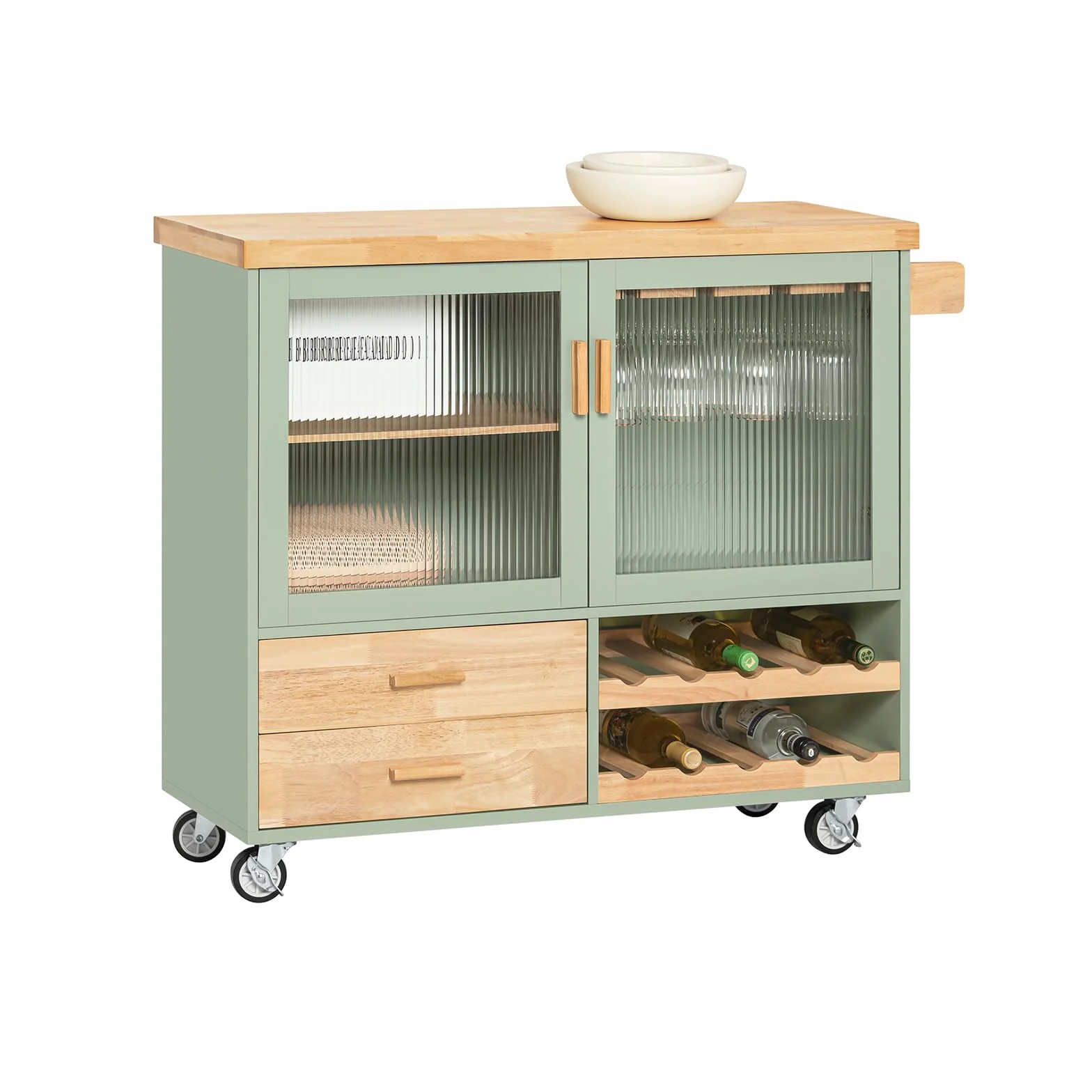 SoBuy FKW114-GR Zielona Szafka Kuchenna Kredens Kuchni Wózek kuchenny na Kółkach Jadalni 109 x 40 x 92cm