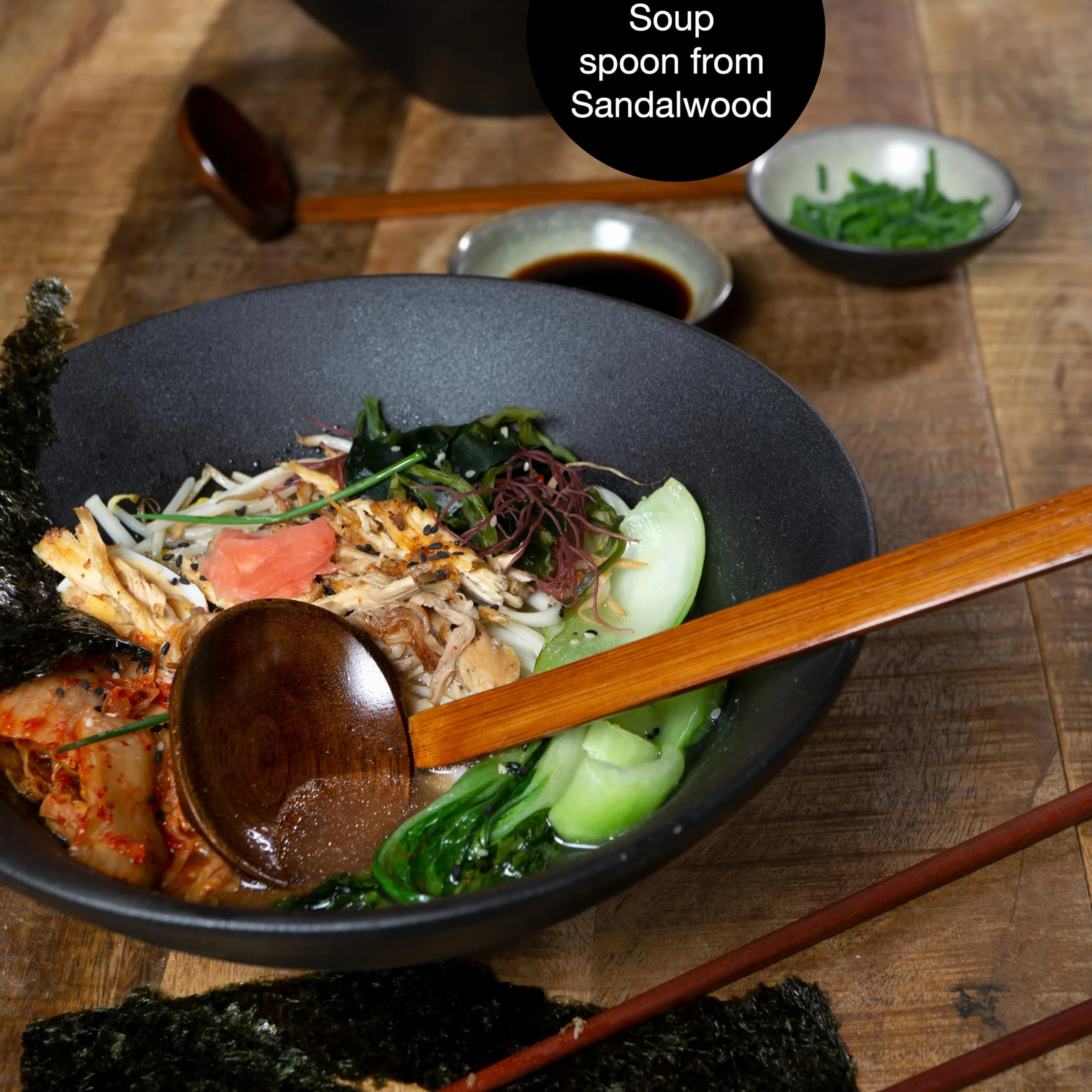 Moritz & Moritz 2 x Ceramiczna Miska Ramen - 800-1300 ml - 24 cm Ø - Czarny Zestaw dla 2 Osób - Do Zupy, Pho i Sushi Bowl - Z Pałeczkami i Łyżeczką