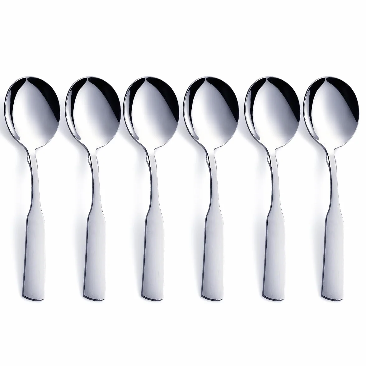 Łyżki do zupy, stal nierdzewna 15,5 cm, wytrzymałe okrągłe łyżki, łyżka obiadowa, łyżka stołowa, sztućce, zestaw sztućców, 6-częściowy