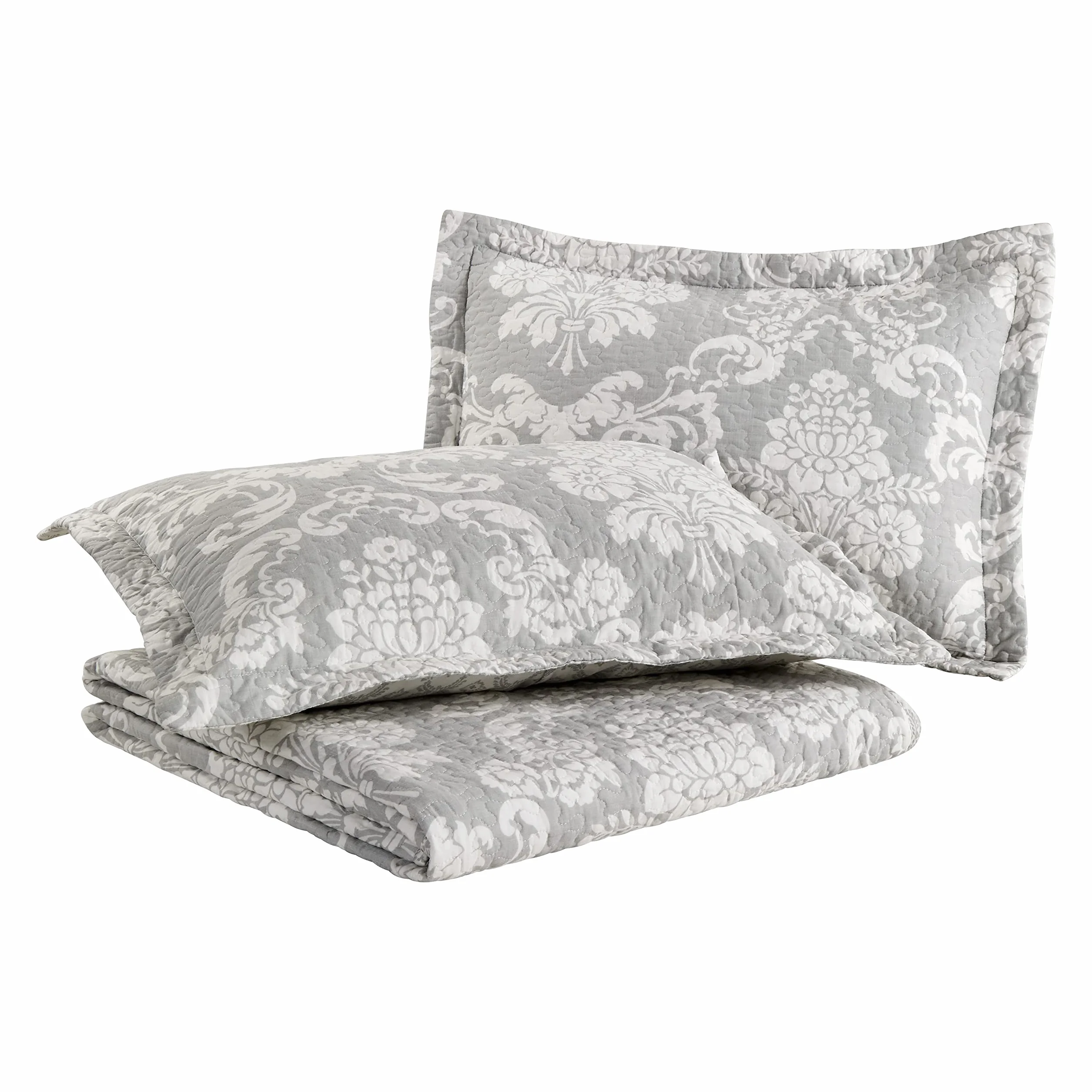 Laura Ashley Home Venetia Collection zestaw kołder – 100% bawełna, odwracalna, lekka i oddychająca pościel, wstępnie sprana dla dodatkowej miękkości, Queen, szary