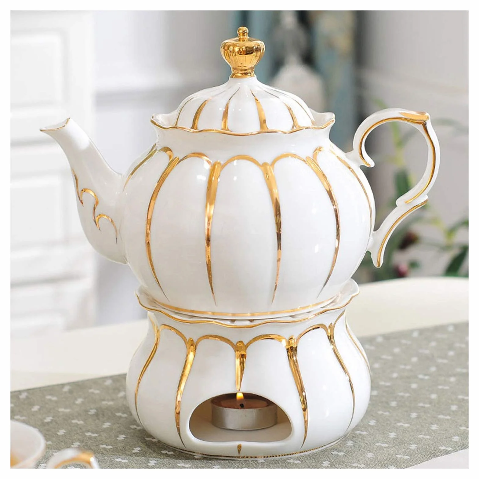 Tea Sets for Adults Popołudniowy zestaw herbaty, w tym filiżanki herbaty i spodek metalowy uchwyt na kubek i ekspres do herbaty z ceramiczną podstawą podgrzewacza nadaje się do kawy i herbaty owocowej