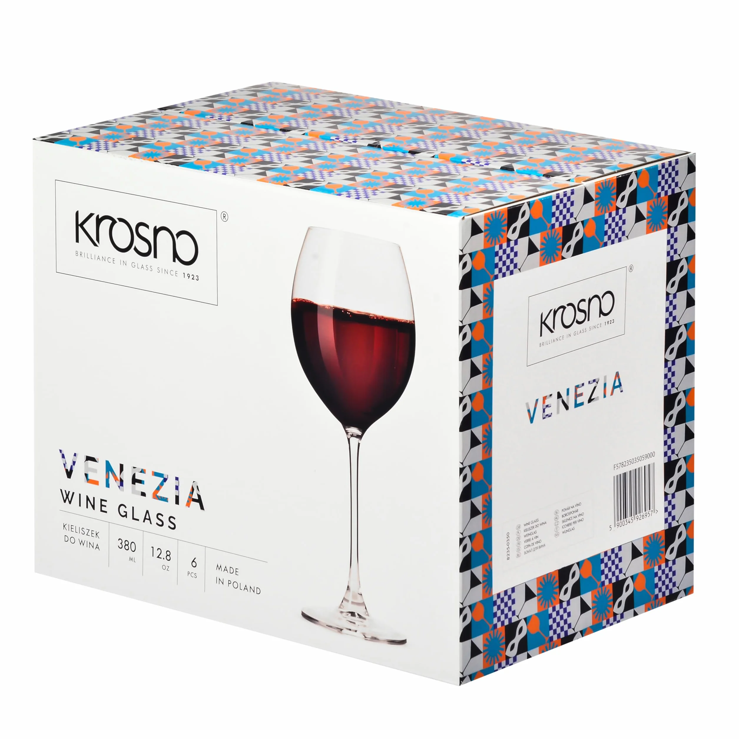 Krosno Kieliszki do czerwonego wina | Komplet 6 sztuk | 350 ml | Kolekcja Venezia | Idealne do domu, restauracji i na przyjęcia | Można myć w zmywarce | Bezołowiowe szkło kryształowe