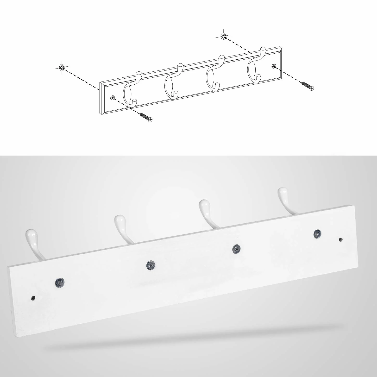 SONGMICS Wieszak ścienny, wieszak ścienny, garderoba z 4 podwójnymi metalowymi haczykami, meble wejściowe, do torby, płaszczy, korytarza, salonu, sypialni, biały LHR23WT