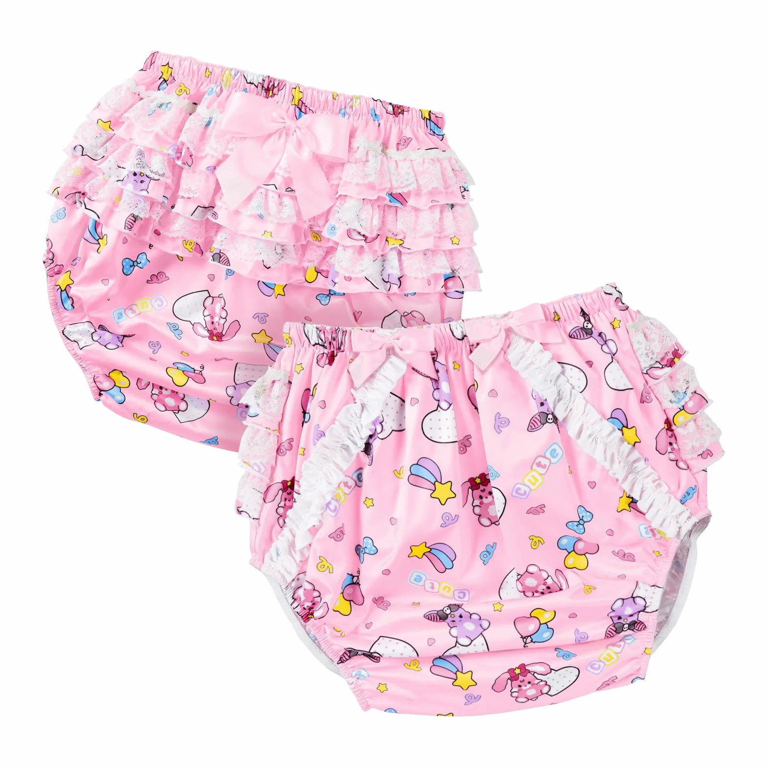 LittleForBig Jedwabista, nadaje się do prania, wodoszczelna, z koronką, śliczna kokardka, wzór Baby Usagi & Bella, różowa, rozmiar M