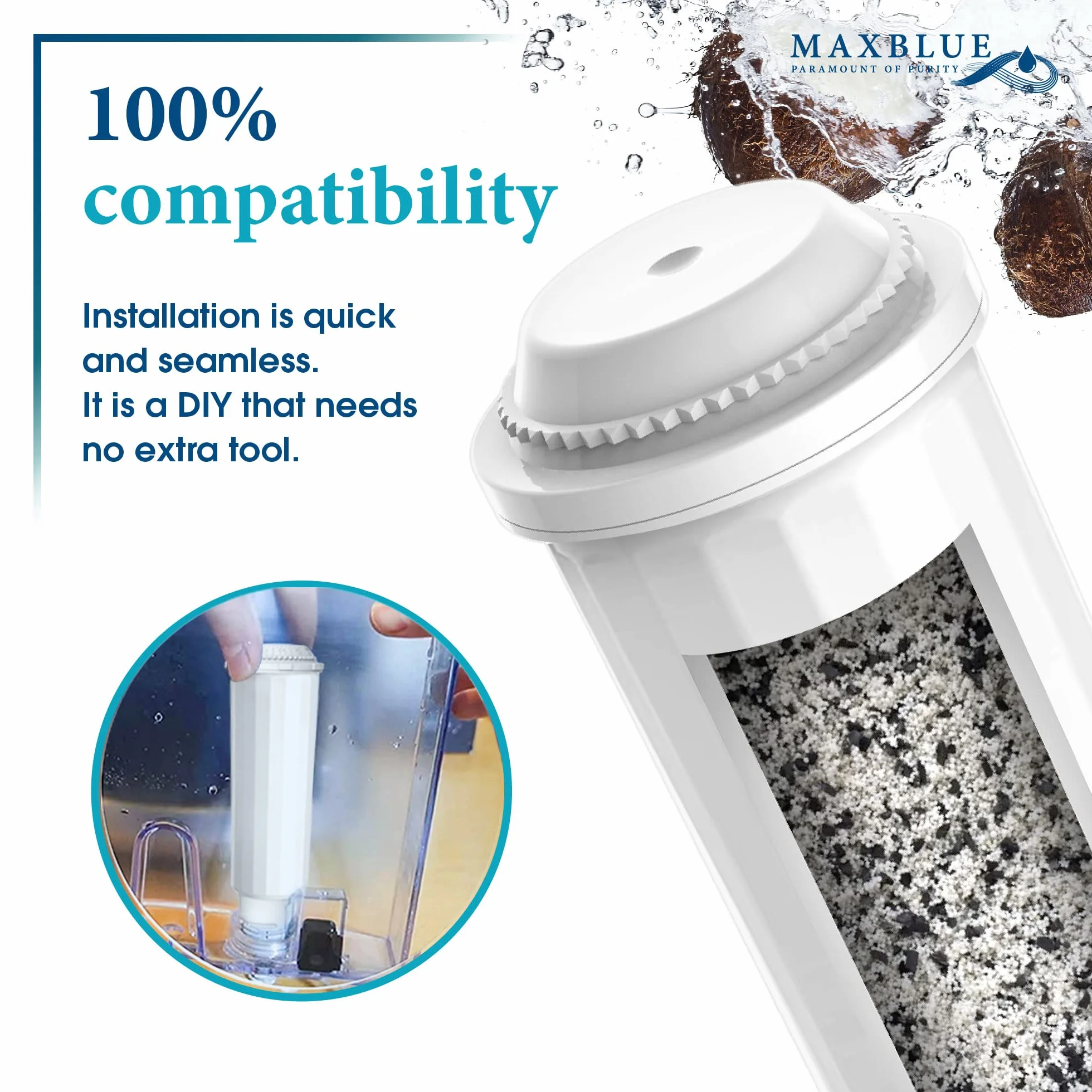 Maxblue F088 Filtr do Kawy, Kompatybilny z Krups® Claris® F088 Melitta® Pro Aqua, Pasuje do Wielu Modeli AEG®, Bosch®, Siemens®, Nivona®, Melitta®, Neff i Innych, Certyfikat TÜV SÜD (4)