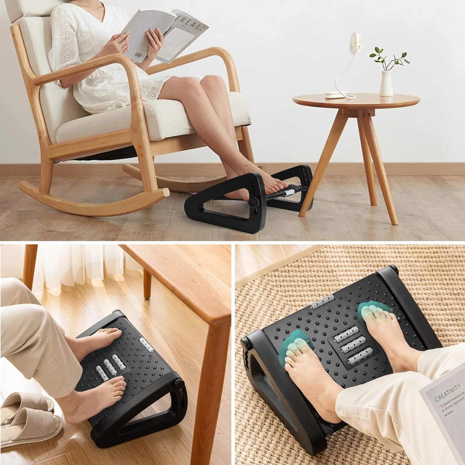 Regulowany podnóżek ergonomiczny do biurka z efektem masażu