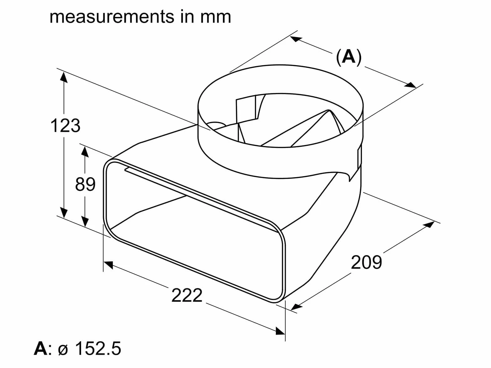 Bosch HEZ9VDSI1 akcesoria do płyt kuchennych z okapem, 90° adapter rurowy okrągły płaski, średnica 15 cm, czarny