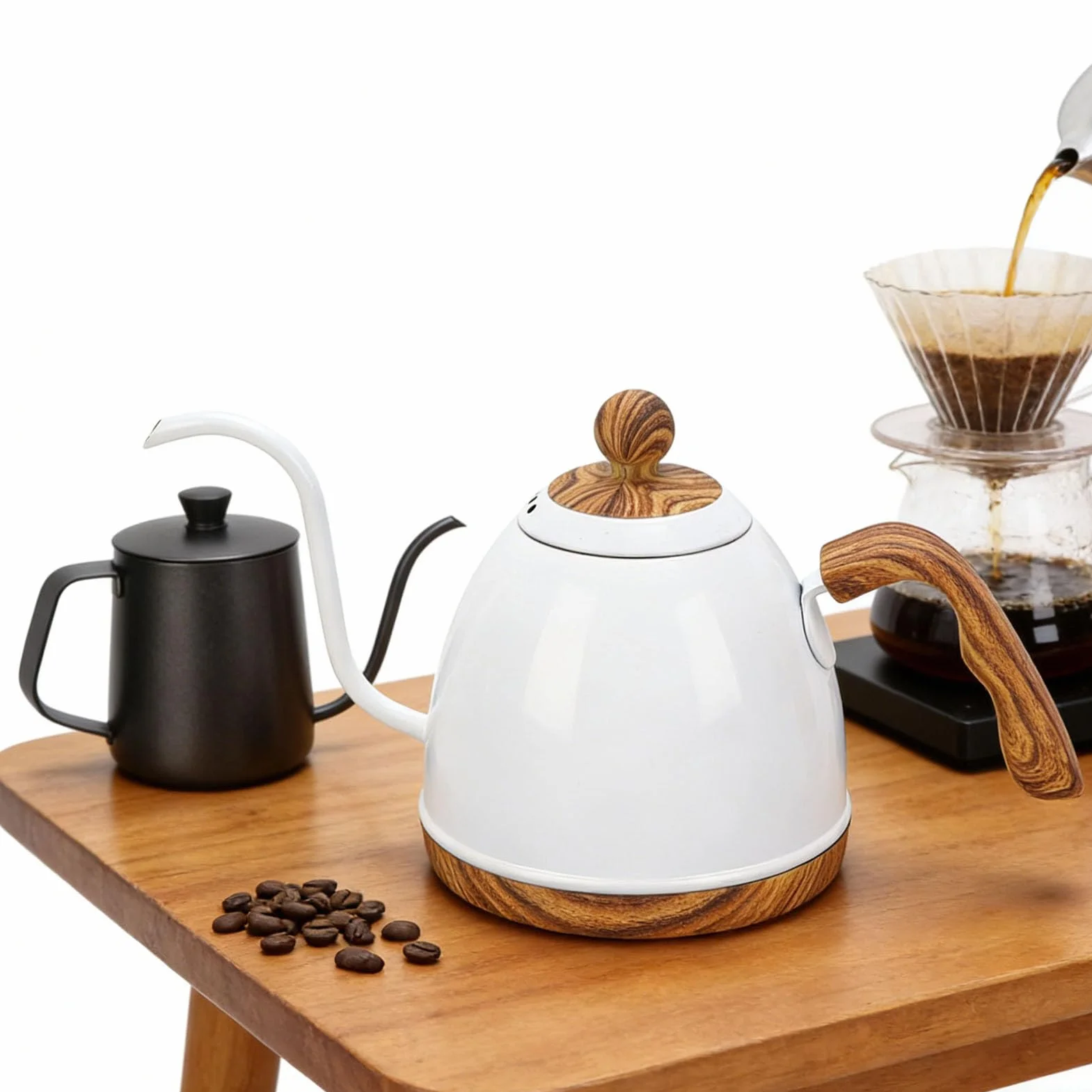 Fdit Czajnik do Kawy Typu Pour Over Precyzyjne Nalewanie dla Dokładnego Parzenia Czajnik Elektryczny o Pojemności 600 Ml z gęsią szyją (wtyczka UE 220V)