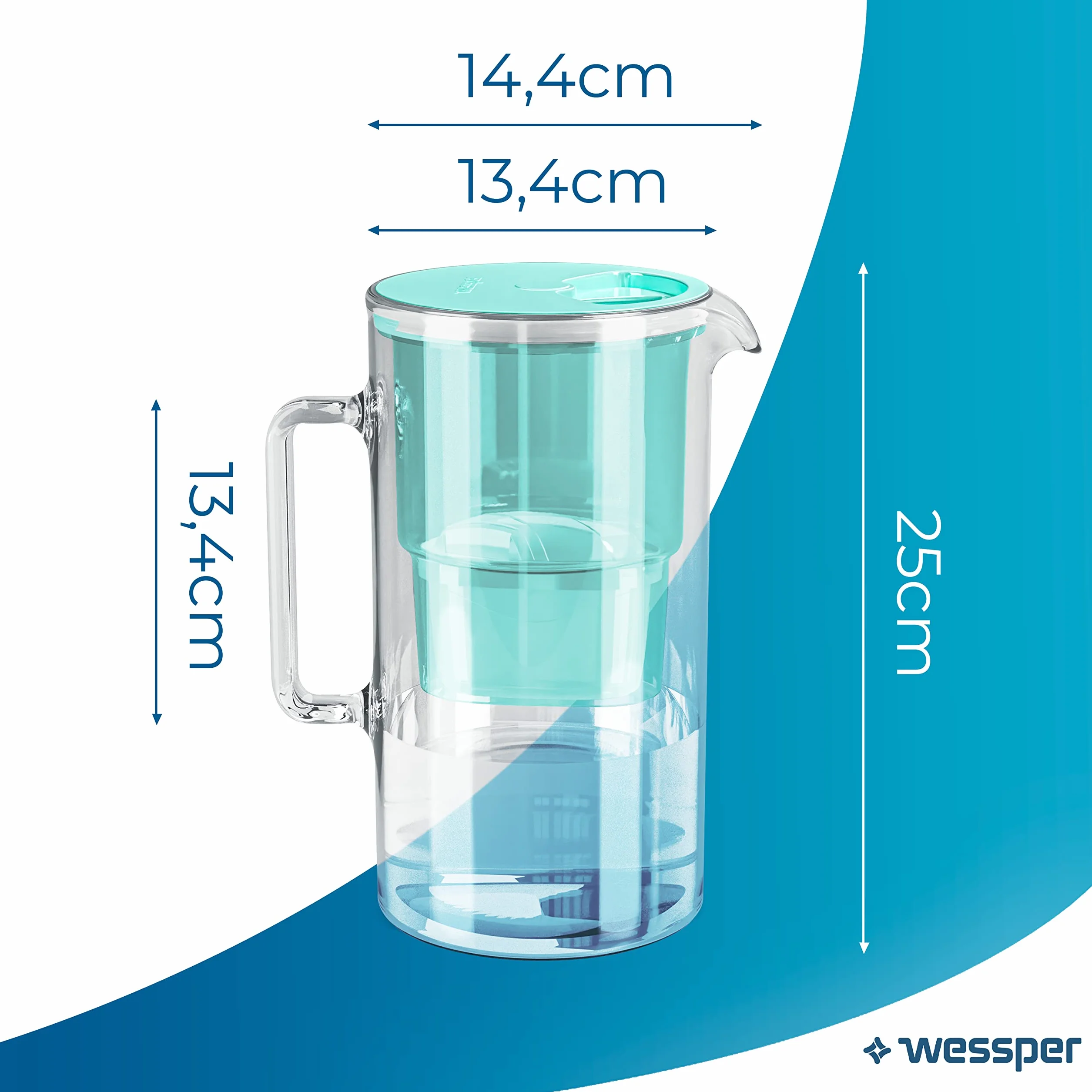 Wessper Aquamax Crystalline Dzbanek z Filtrem, Miętowy, 2.5 l