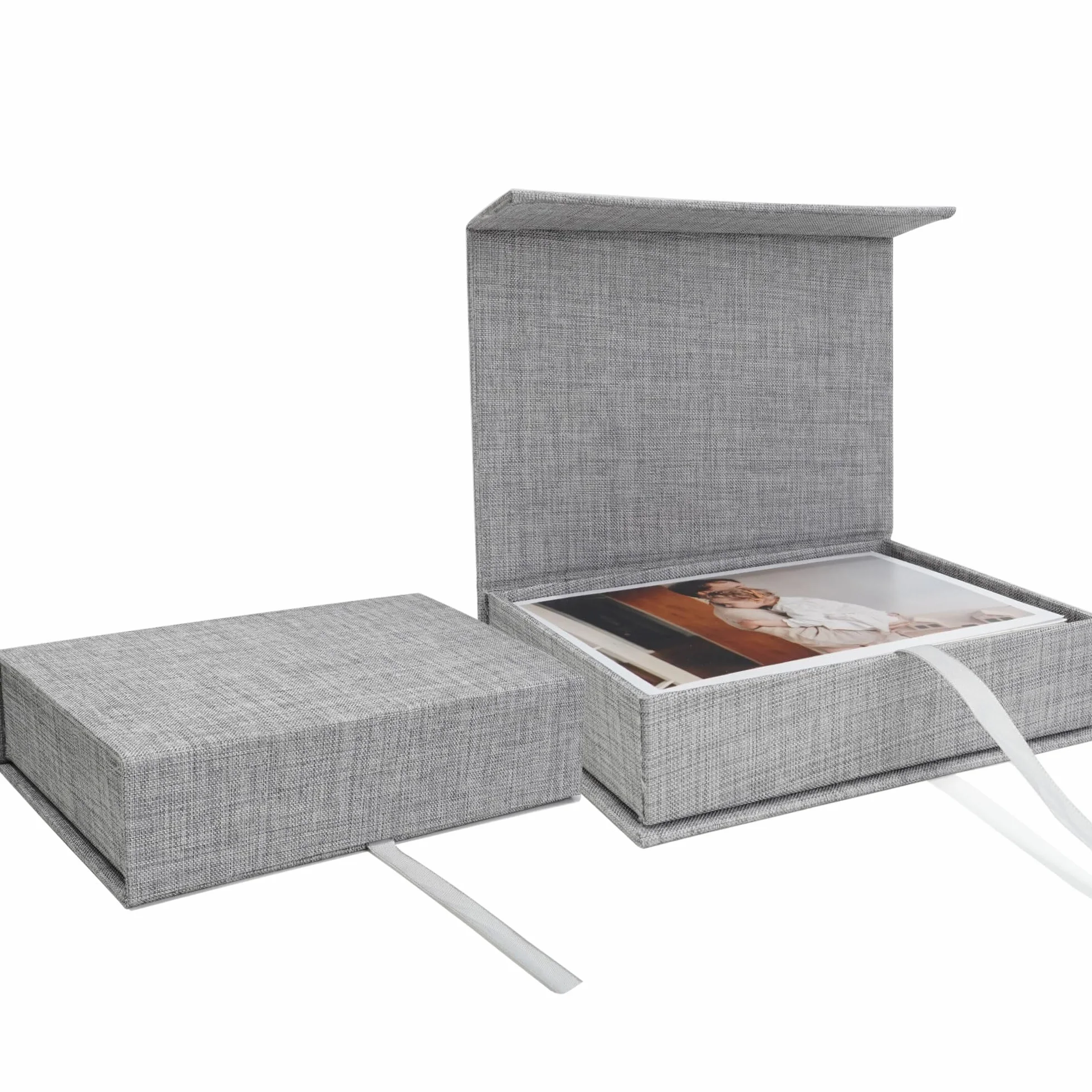 Vienrose Lniane pudełko na zdjęcia, pudełko na zdjęcia 10 x 15 cm i pudełko z pamięcią na zdjęcia, zdjęcia i pocztówki, pudełko na pamiątki prezentowe, szare