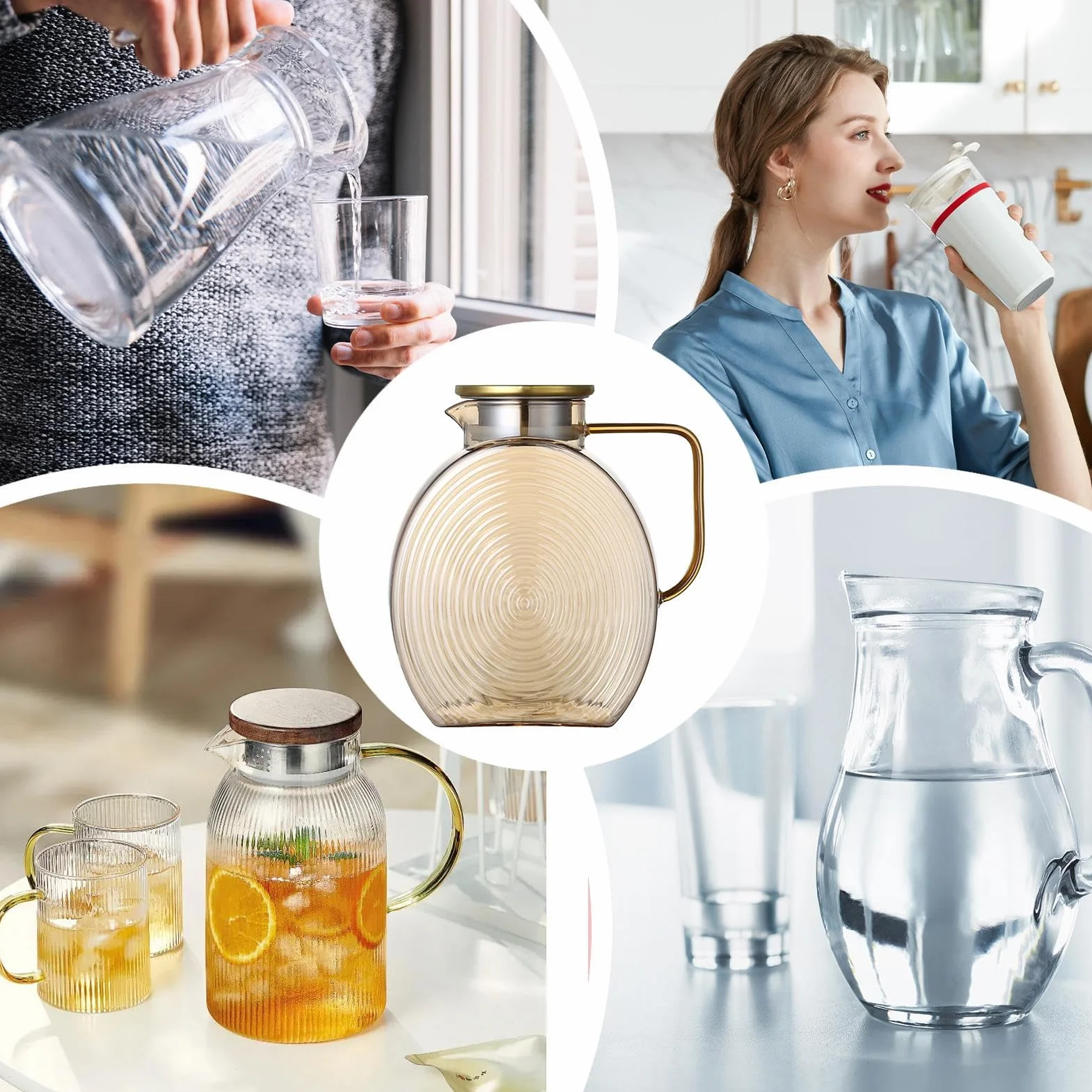 Szklany Czajnik Do Herbaty,Szklany Dzbanek Z Pokrywką 2,5L | Pojemnik Do Lodówki Ze Stalową Nierdzewną Pokrywką Na Wodę Do Soków Mleka Kawy Napojów Zimnych Do Domu Ogrodu Pracy Restauracji