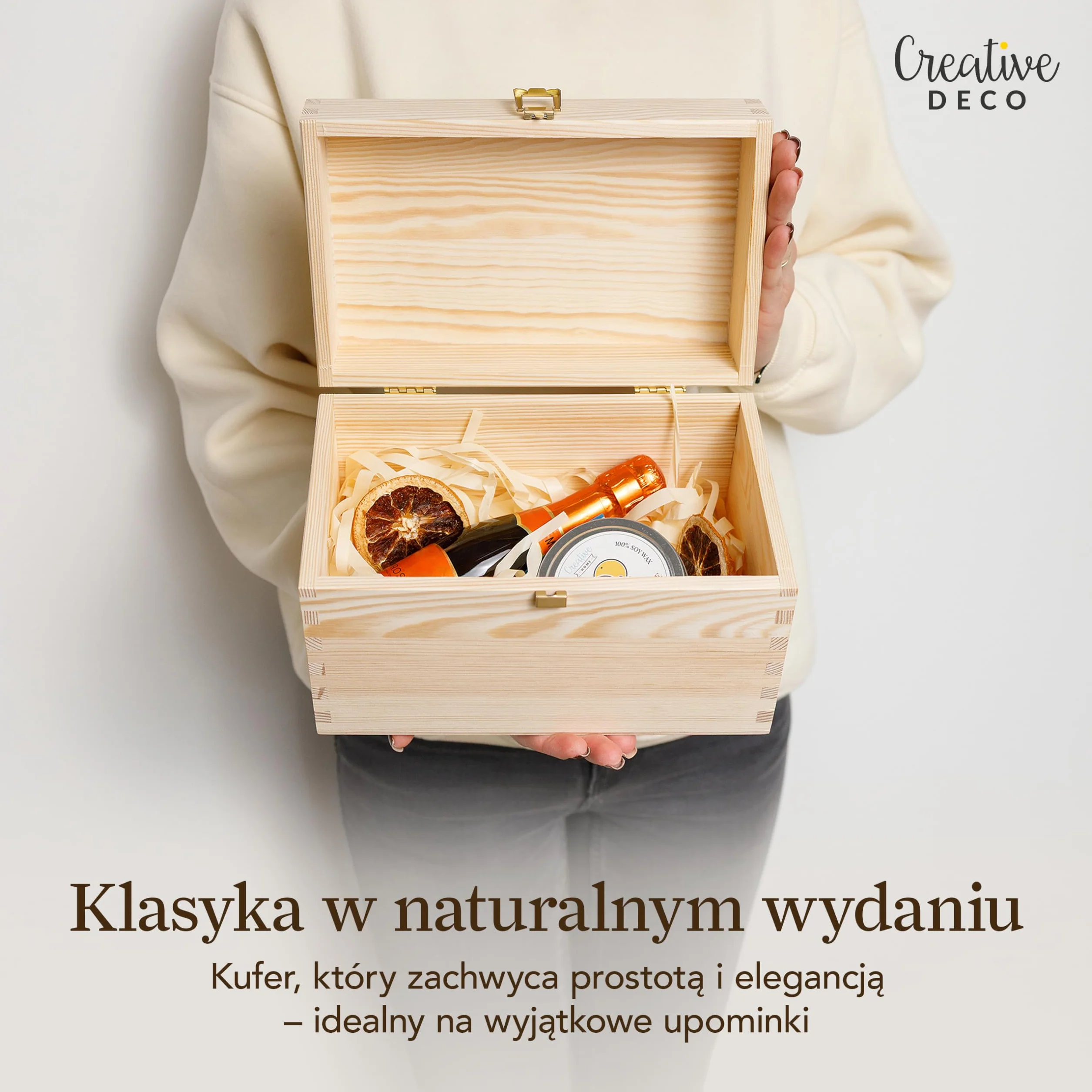 Creative Deco Duży Kufer Pudełko z Drewna | 25 x 15 x 17 cm z Zamkiem | z Zaokrągloną Pokrywą | Niemalowana Skrzynia z Drewna | Idealna na Dokumenty, Zabawki, Narzędzia, Pamiątki, na Prezent