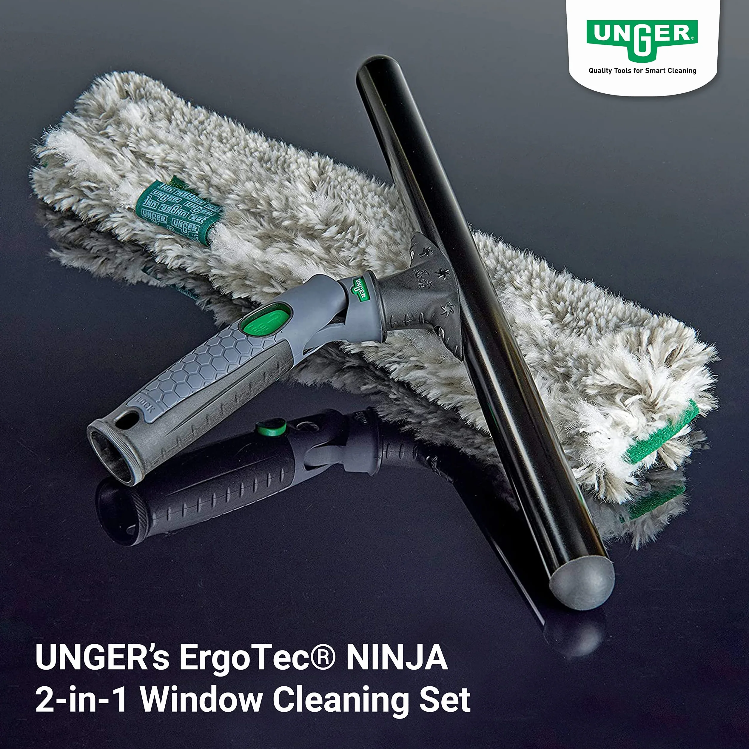 UNGER ErgoTec Ninja AKN10 zestaw startowy do czyszczenia okien 2 w 1 (w zestawie myjka + ściągacz, do profesjonalnego czyszczenia okien/czyszczenia szyb)
