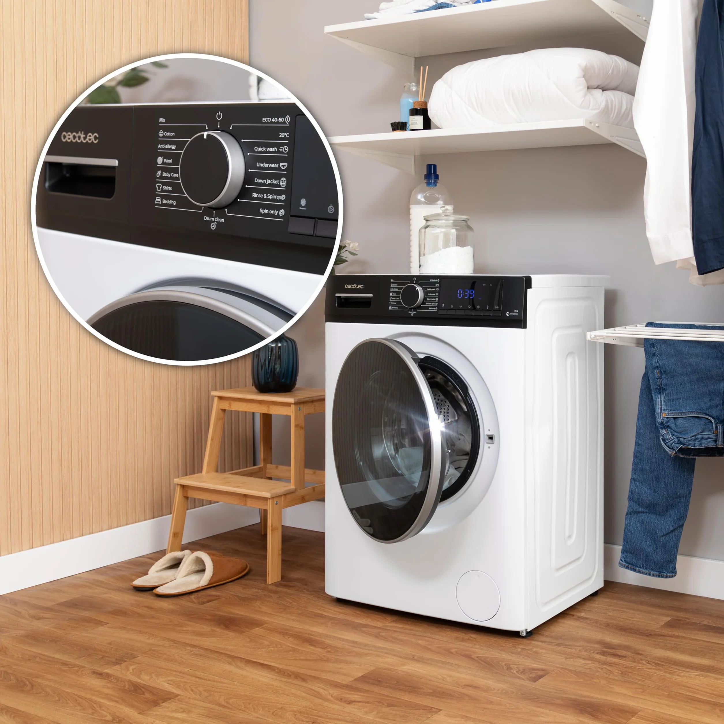Cecotec Pralka ładowana od przodu 7 kg Bolero Dresscode 7610 Inverter A. Ładowanie przednie białe 7 kg pojemności, 1400 obr./min, klasa A, funkcja parowa, silnik inwerterowy Plus, 15 programów