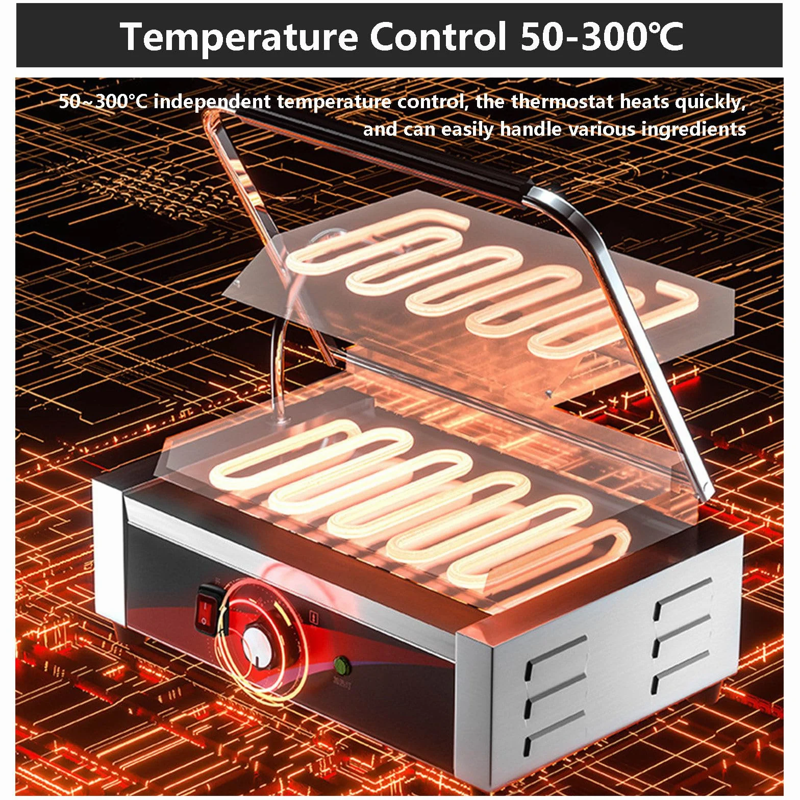 Grill Ze Stali Nierdzewnej Do Kanapek - 50-300°C, Elektryczny Toster Do Kanapek I Gofrownica, Jednogłowicowa Elektryczna Patelnia Z 5 Szczypcami Do Grilla Na Spotkania Rodzinne,1800W
