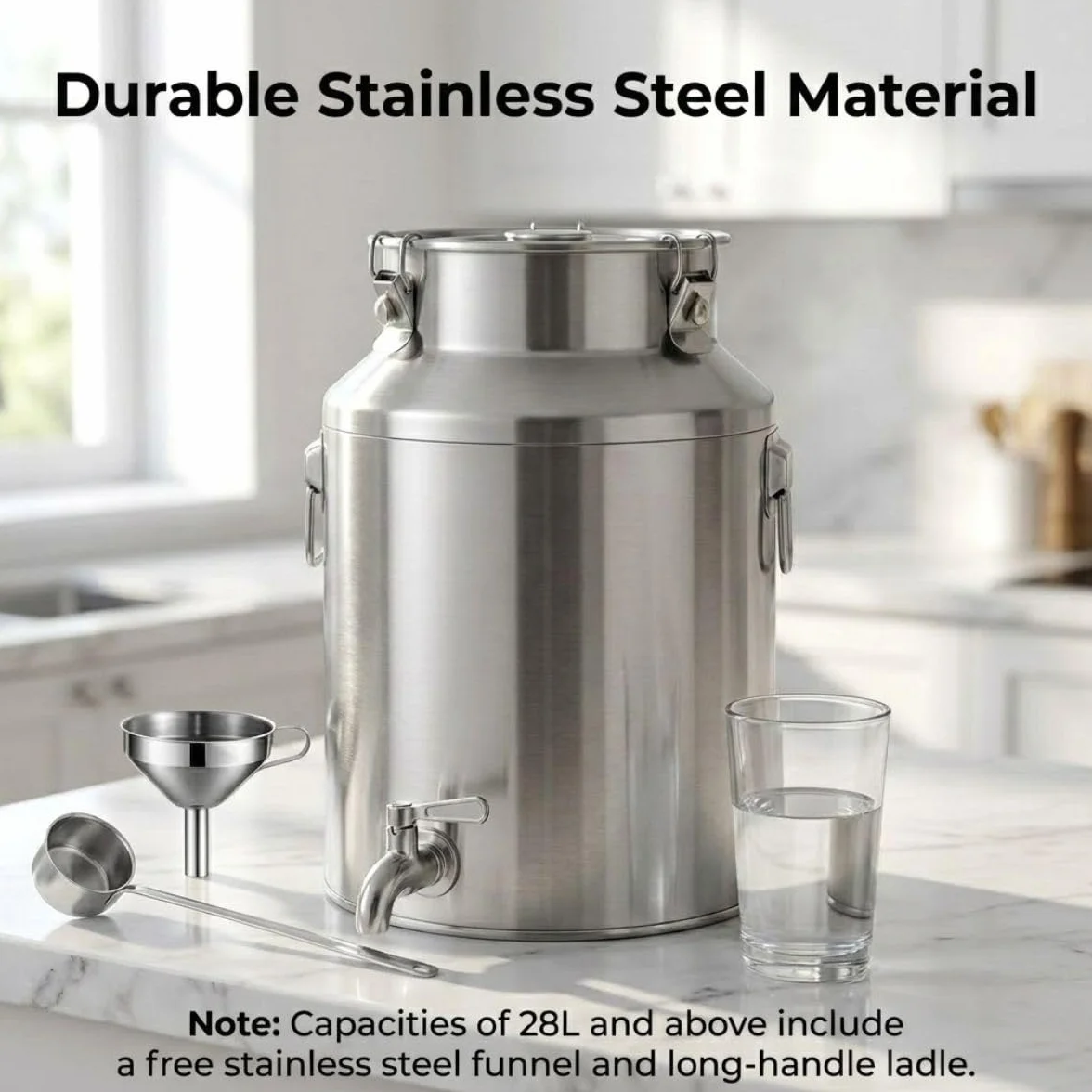 5L 7L 9L Bańka Na Mleko Ze Stali Nierdzewnej Z Kranem Do Napojów | Solidne Metalowe Wiadro Szczelna Pokrywa Pojemnik Do Przechowywania Wina Oleju(With Spigot,42L)