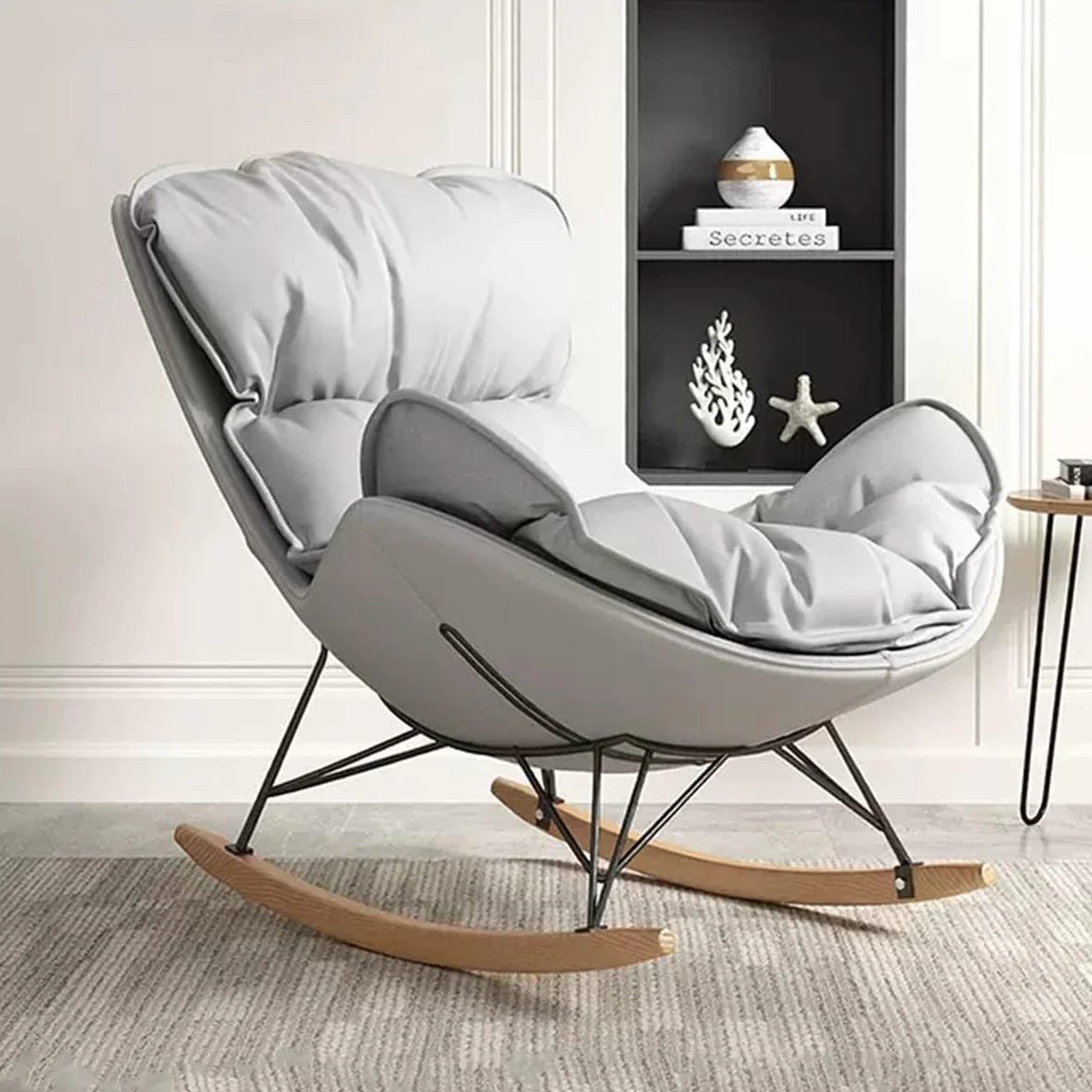 Fotel bujany Wygodne krzesło do sypialni, ergonomiczna konstrukcja Tapicerowane krzesło szybowcowe Fotel wypoczynkowy, do biura słonecznego, leniwe krzesło nowoczesne krzesło akcentujące