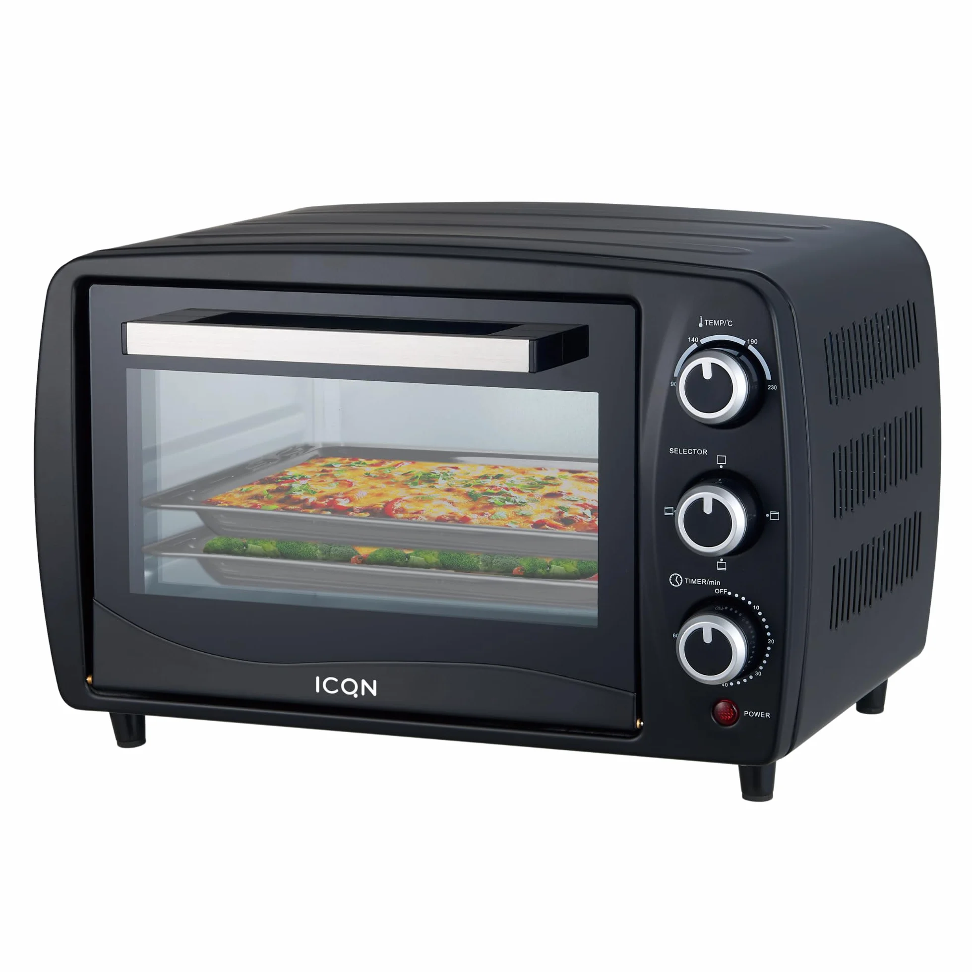 ICQN Kompaktowy mini piekarnik 15 litrów, 1200 W, timer 60 min, 3 funkcje gotowania, 90°-230°C, mały piekarnik kempingowy, antracytowy, 2 lata
