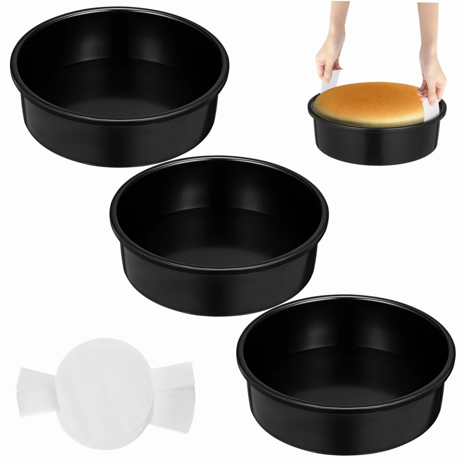 3kawałki Okrągłych Form Do Ciasta Nonstick z Papierem Parchment Głębokie Pojemniki Do Piekarnika Dla Domowych Piekarzy i Cukierników Wypieków i Deserów