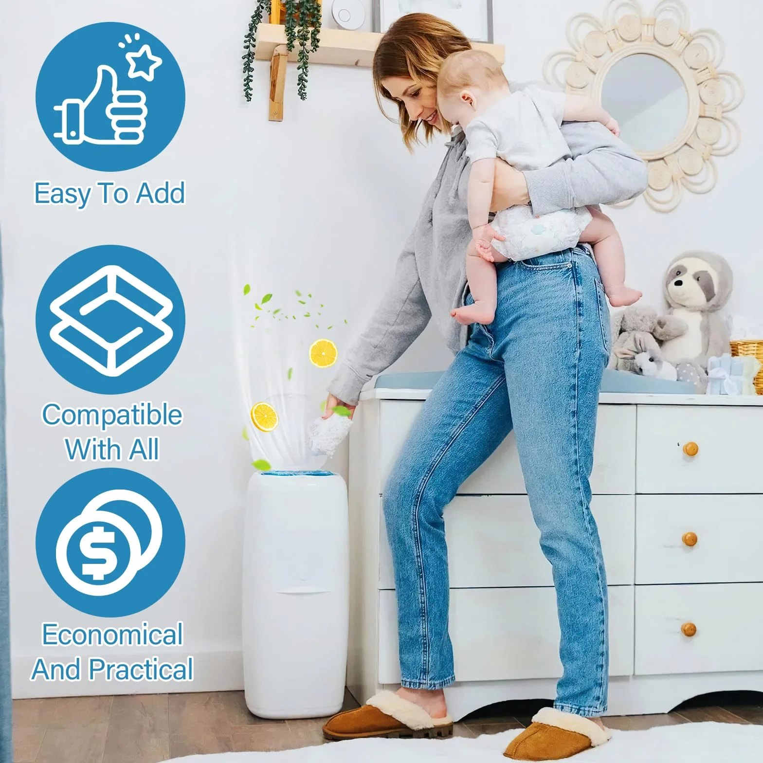 12 sztuk kaset uzupełniających, folia uzupełniająca 4,5 m, wiaderko na pieluchy, kasety uzupełniające, kompatybilne z Angelcare, do ośmiokątnych pojemników na pieluchy, do luźnych litrów (niebieskie)