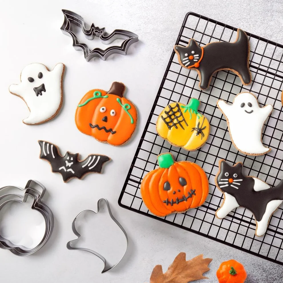 Zestaw foremek do ciastek na Halloween, 12 sztuk foremek do ciastek ze stali nierdzewnej, kształty, dynia, duch, nietoperz i kot, do dekoracji na Halloween, jedzenie, przyjęcie