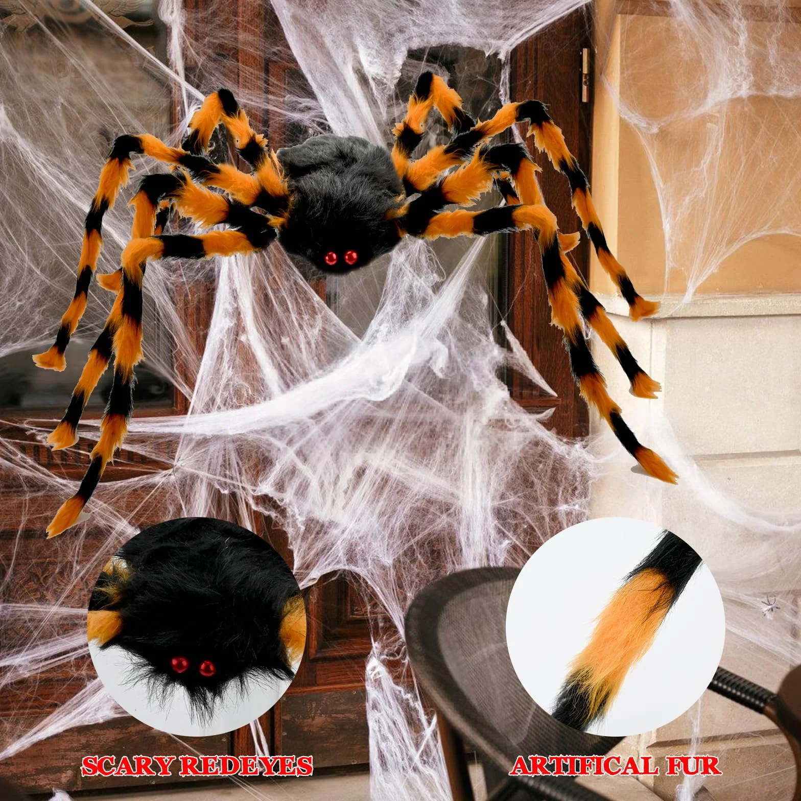 TSLBW Halloweenowy gigantyczny pająk, 150 cm, sztuczny pająk, duży, realistyczny pająk, straszny włochaty pająk, dekoracja na Halloween, ogród, cmentarz, nawiedzony dom, dekoracje (czarny i