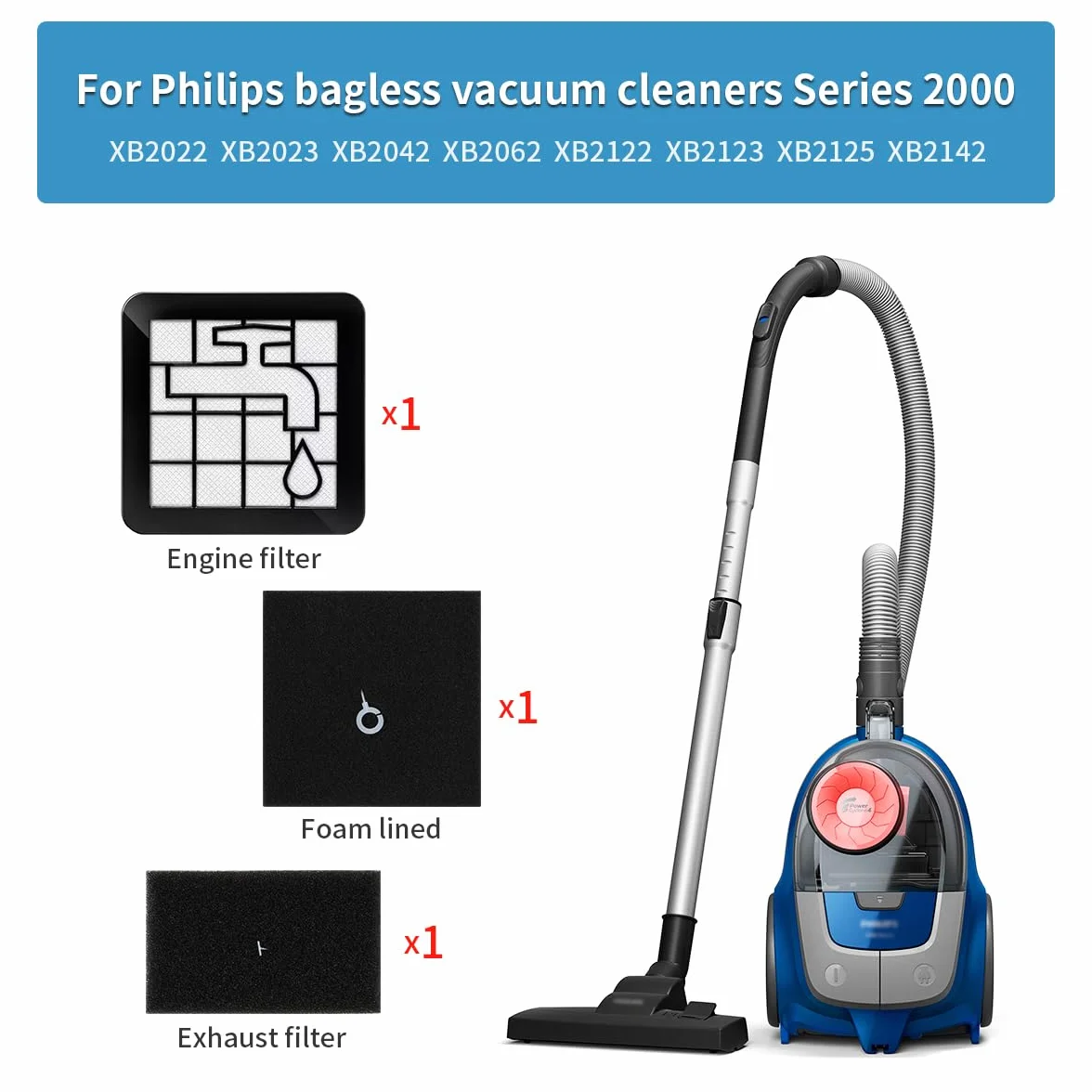 Filtr Hepa WuYan do Philips serii 2000 xb2022 xb2023 xb2042 odkurzacz bezworkowy