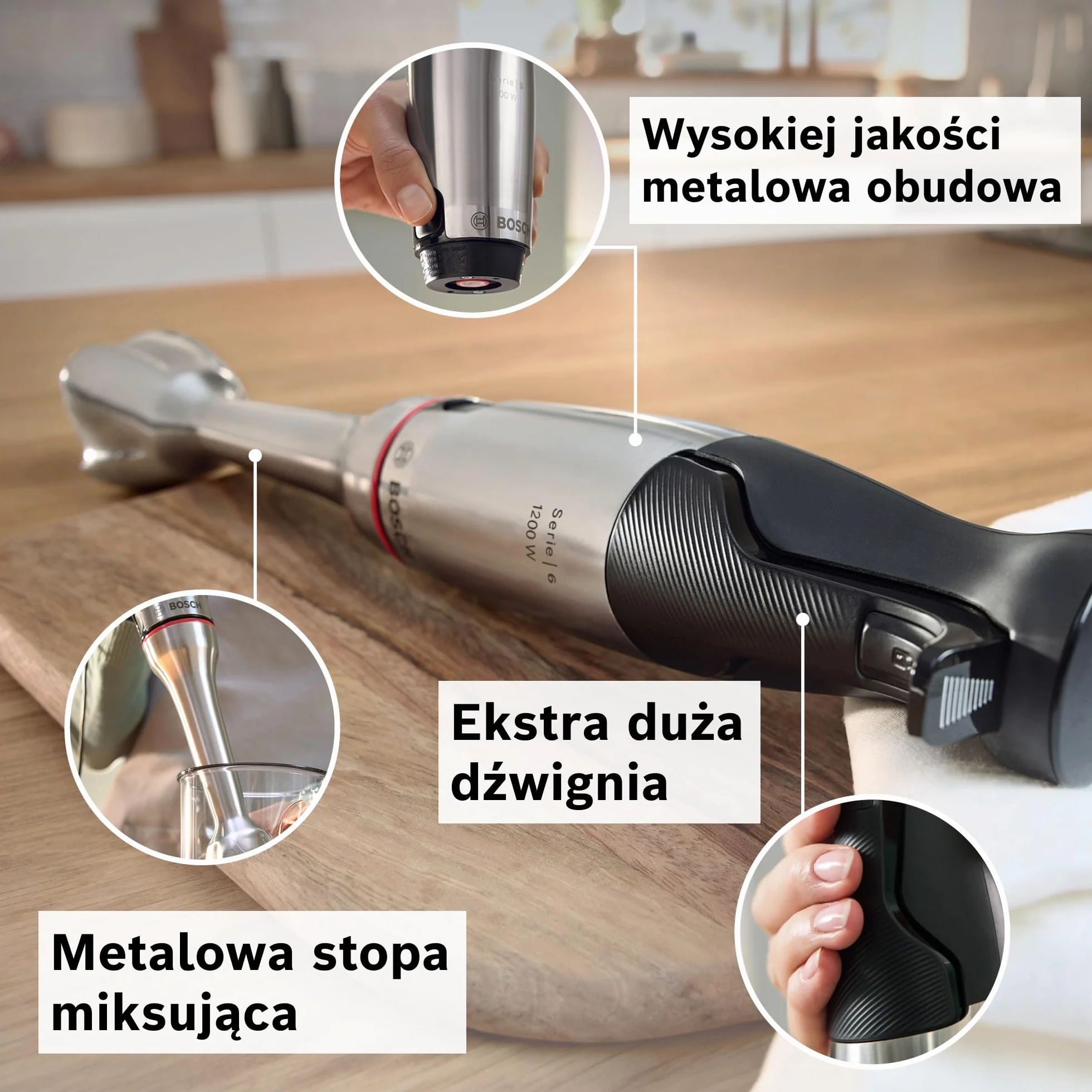 Bosch ErgoMaster Series 6 Blender Ręczny 1200 W QuattroBlade Pro MSM6M820