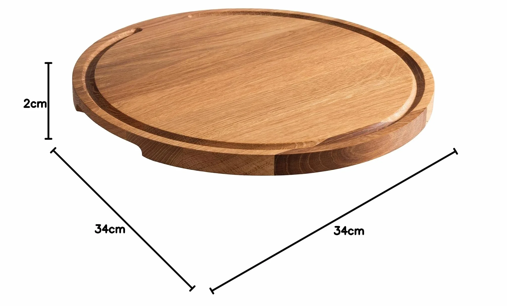 APS 757 Deska do serwowania Pizza z olejowanego drewna dębowego, Ø 34 cm, z rynną na sok