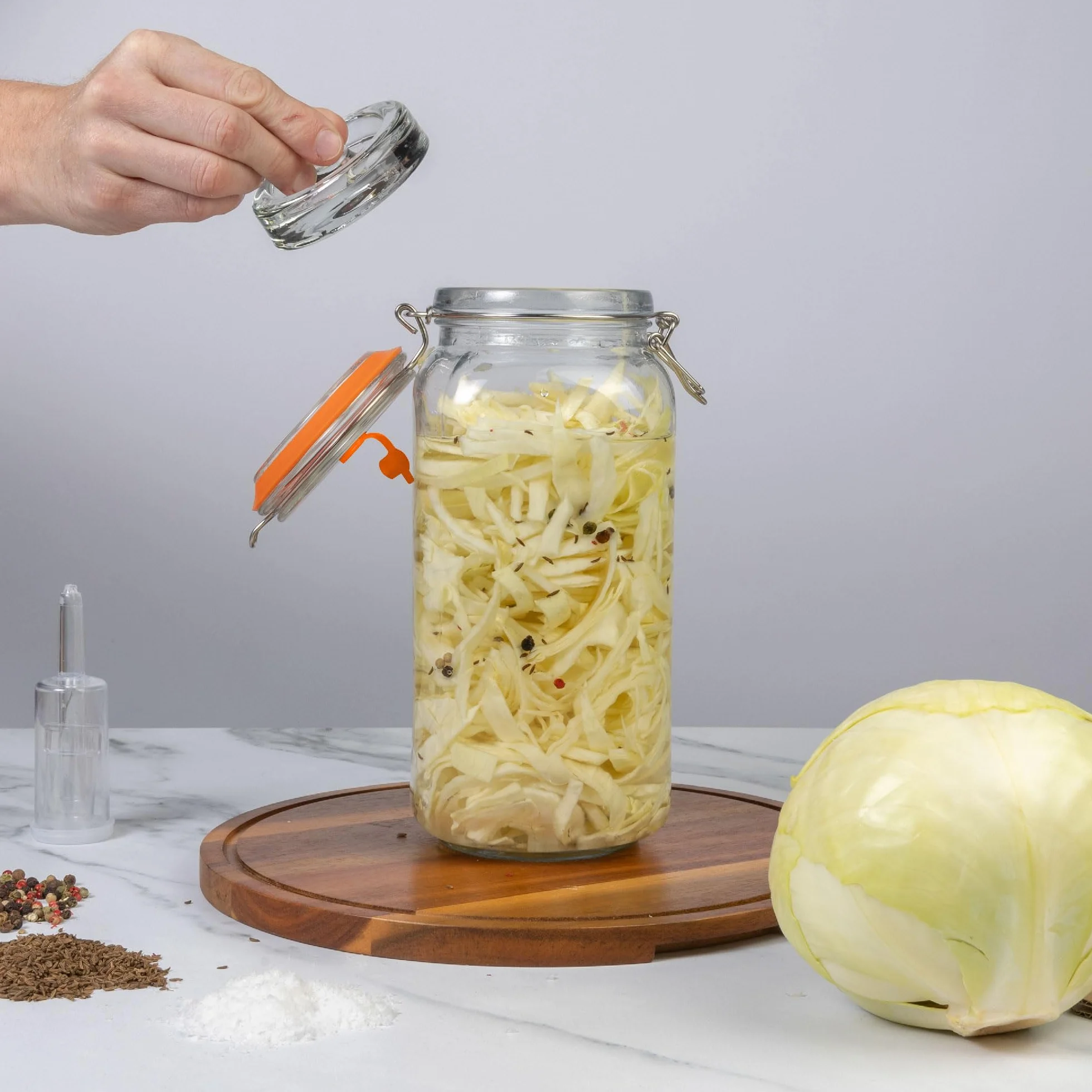 HEFTMAN Zestaw 2 szklanych słoików fermentacyjnych o pojemności 2 l z silikonową pokrywką i ciężarem fermentacyjnym