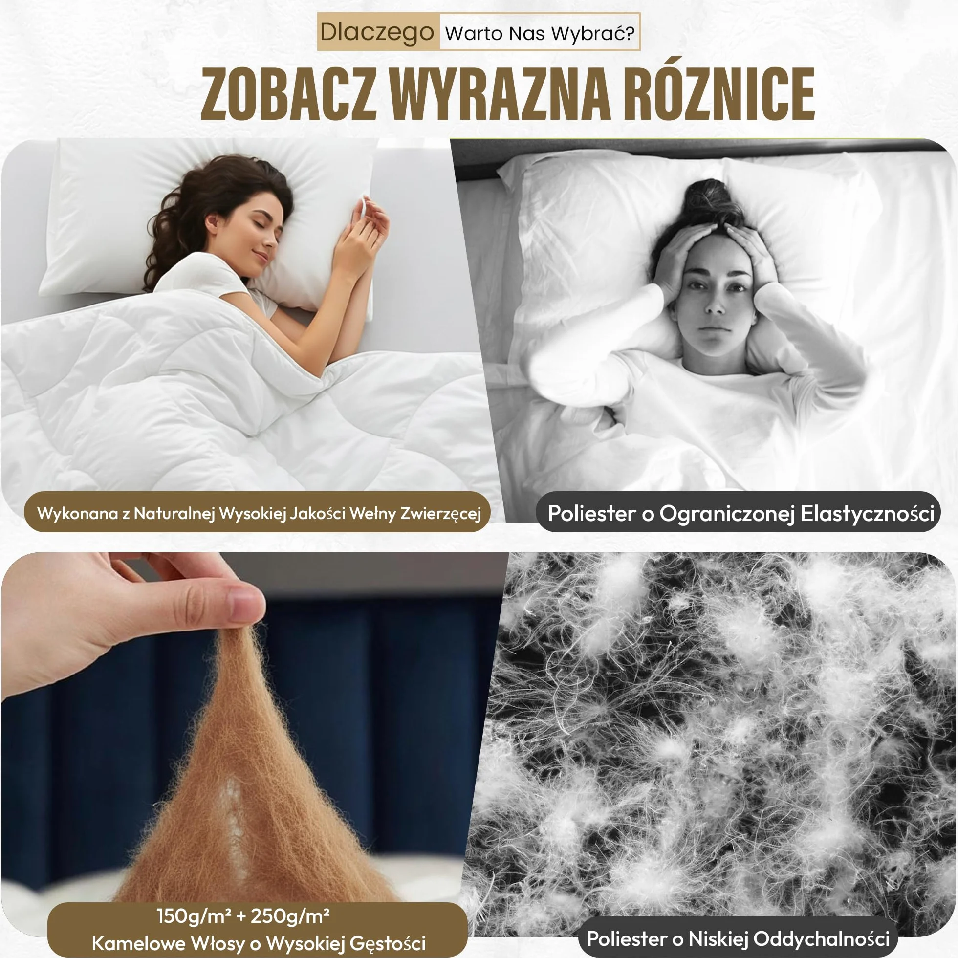 Feluna® Kołdra z Wielbłądziego Włosia 4-Sezonowa, 135x200 cm | Wypełnienie 500 g/m² – oddychająca kołdra całoroczna z certyfikatem Öko-Tex, etyczne pozyskiwanie