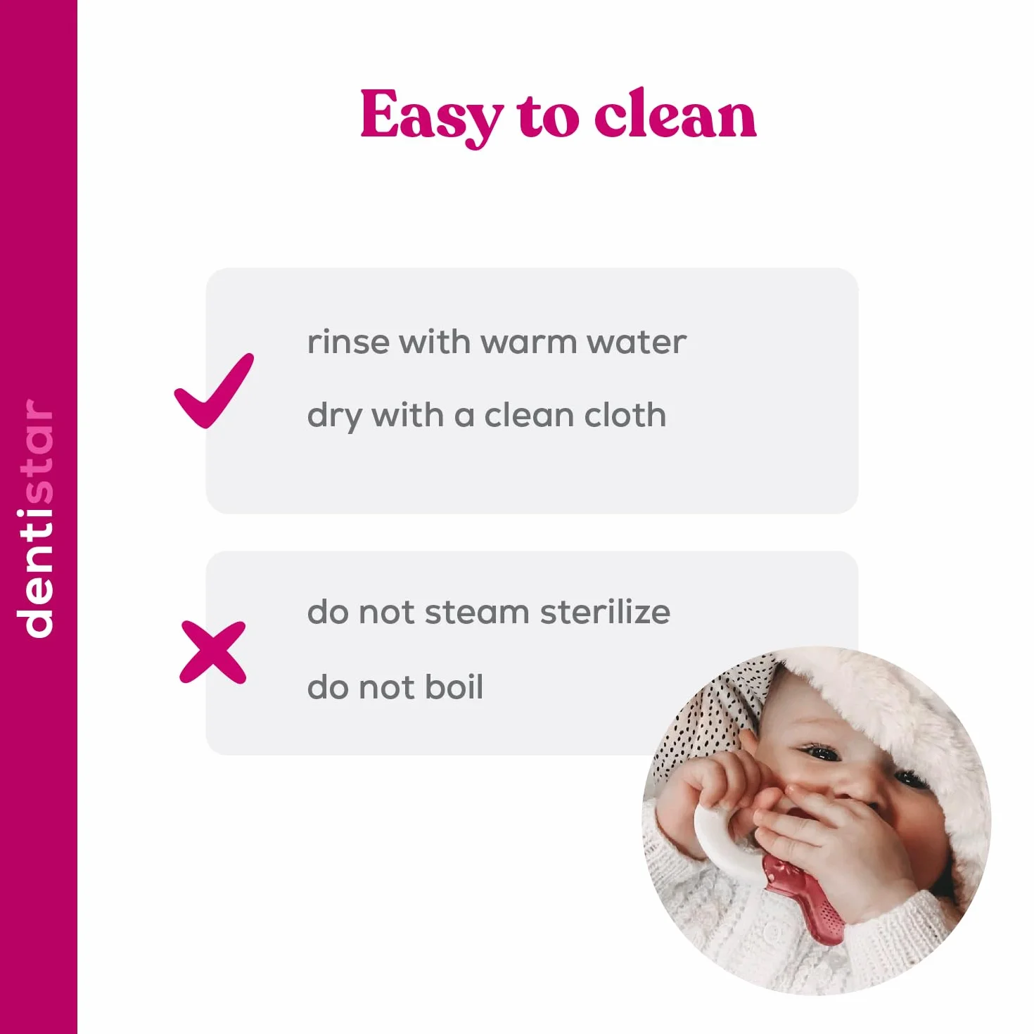 Dentistar Chłodzący pierścień do ząbkowania 1 Pcs Set - Od 3 miesiąca życia - Chłodząca pomoc przy ząbkowaniu i zabawka do ząbkowania dla niemowląt i małych dzieci - Bez BPA - Pink