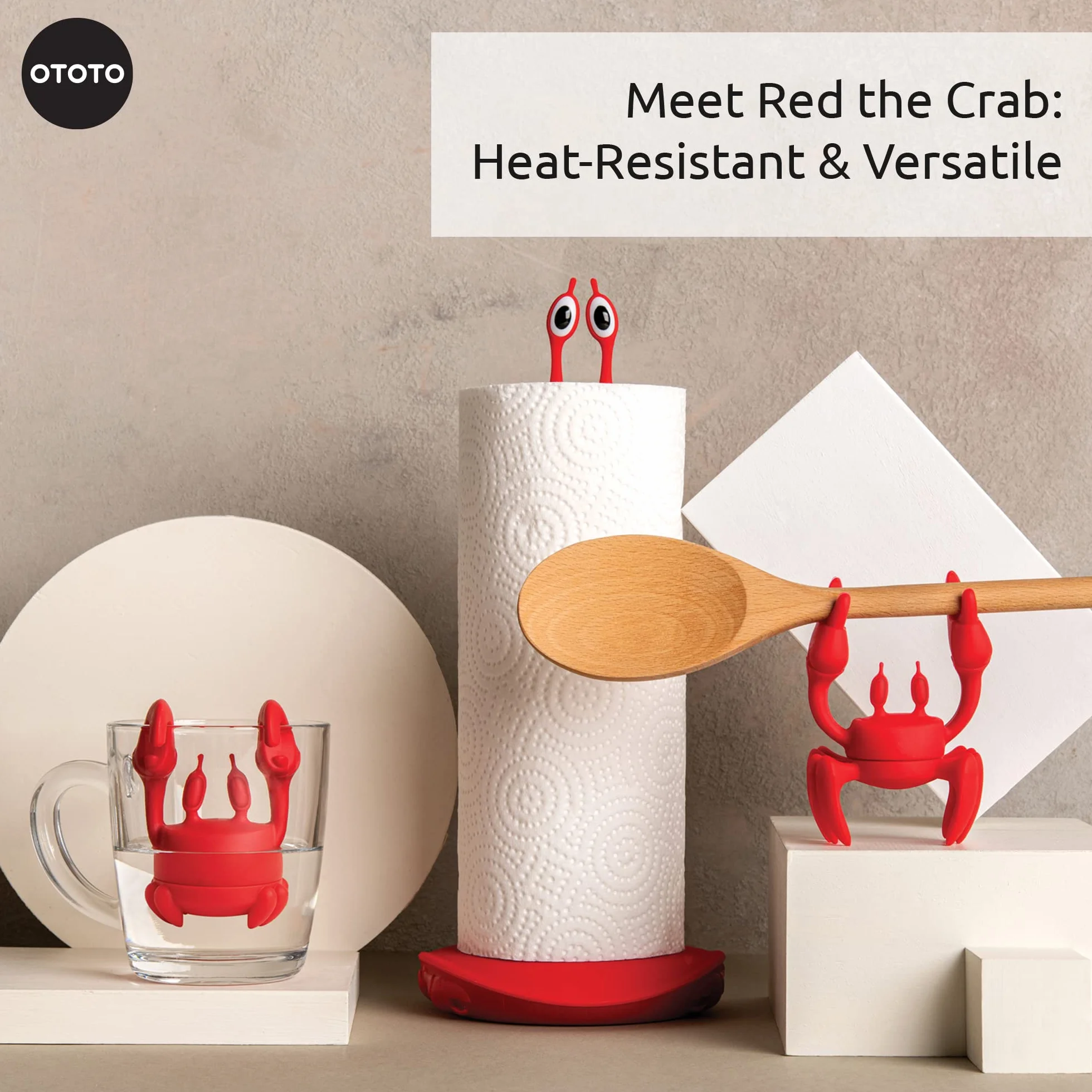OTOTO Red The Crab Silikonowa podpórka na przybory – prezenty kuchenne, silikonowa podpórka na łyżki – odporna na wysokie temperatury kuchnia – uwalniacz pary, podpórki i uchwyty na pałeczki